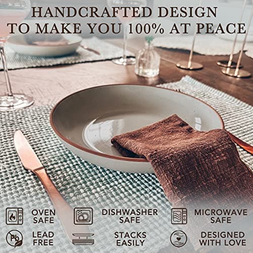 Mora Ceramic 30oz Large Pasta Bowls, Set of 4 - Microwave & Oven Safe - Modern Porcelain Stoneware Dinnerware