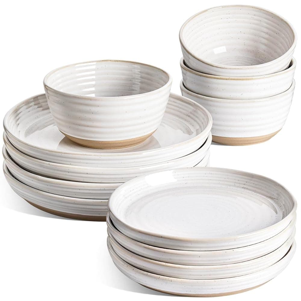 LE TAUCI Arctic White Dinnerware Set, 12 PCS, Oven Safe (4x 10" Plate, 4x 8" Salad, 4x 28 oz Bowl)