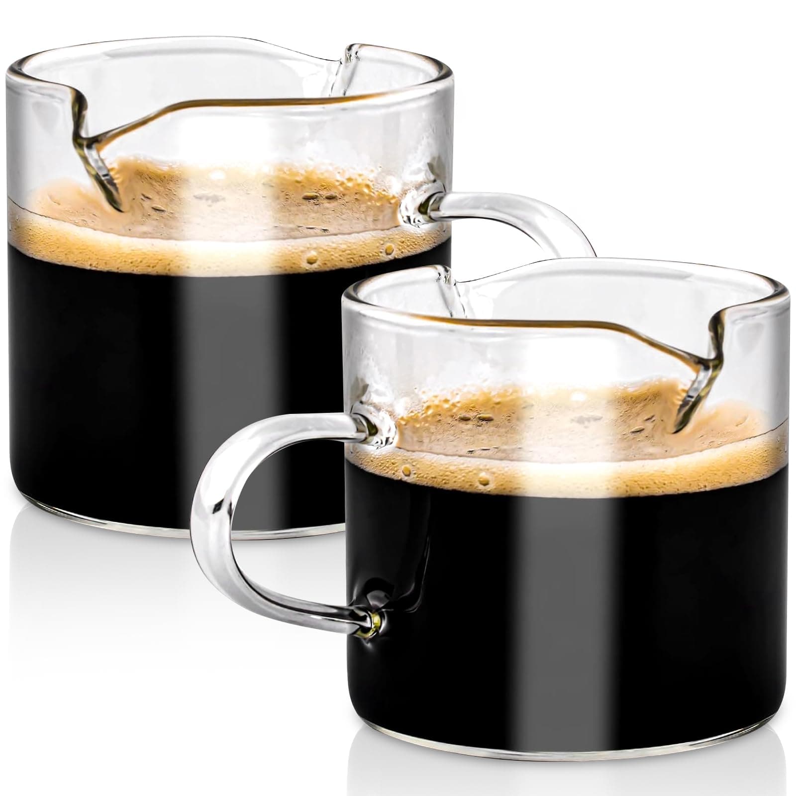 Espresso Cups, 4 Oz Double Spout with Handle, Clear Mugs