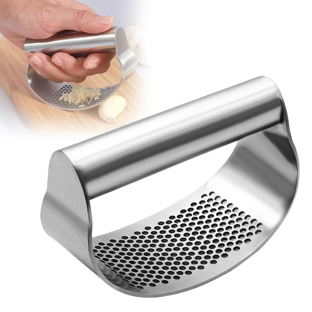 Stainless Steel Garlic Chopper with Peeler and Brush (Silver A)