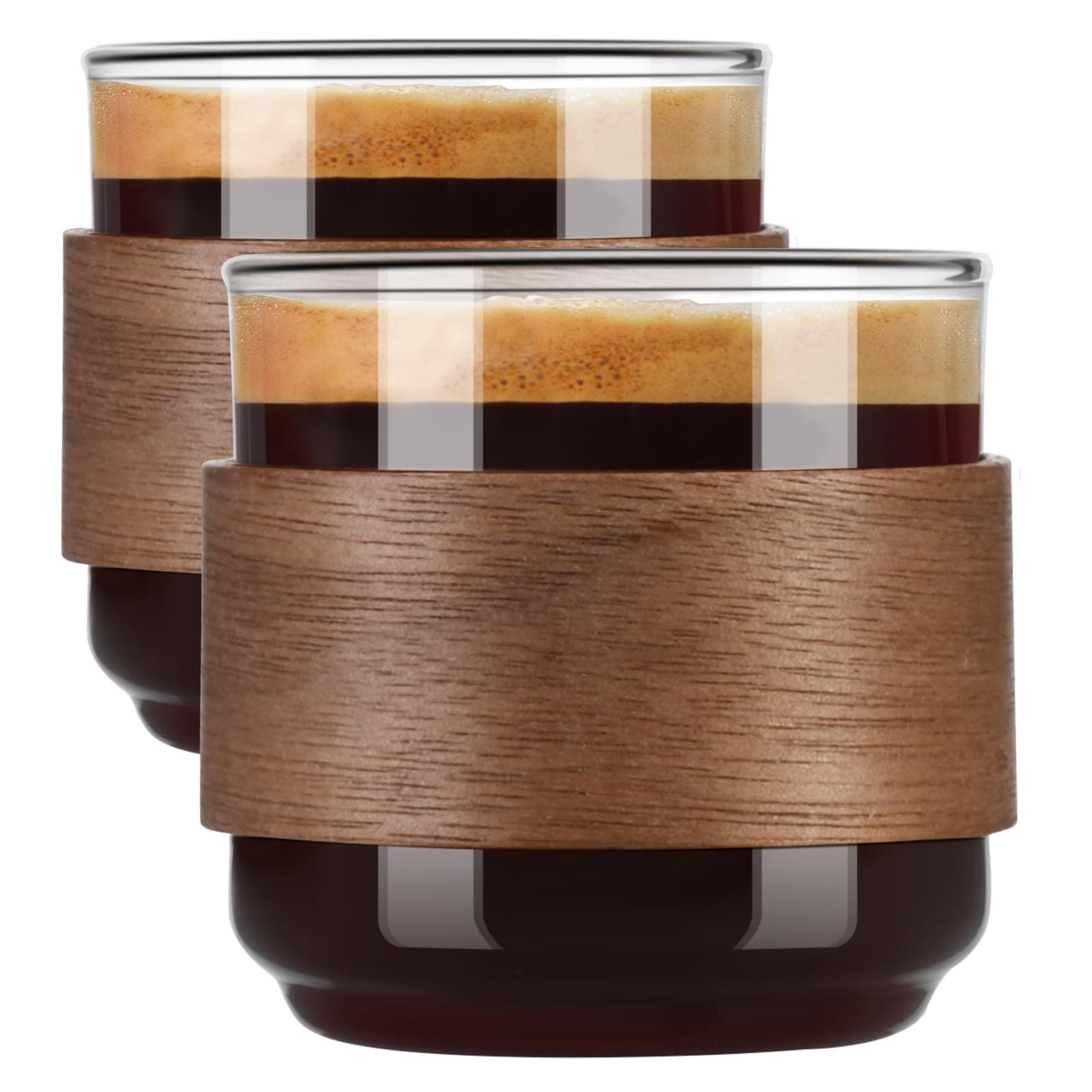 Small Clear Espresso Cups Set of 2 with Wooden Ring - 5 OZ