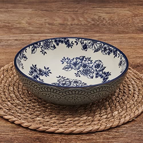 Pfaltzgraff Gabriela Blue Floral Pasta Bowls, Set of 2, 8 Inch