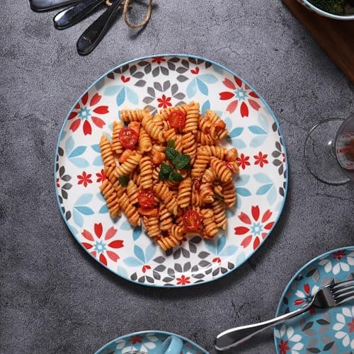 Lorren Home Trends 16-Piece Floral Blue Red Dinnerware Set