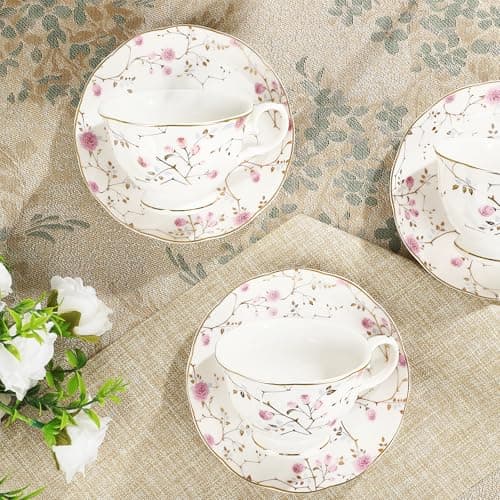 Fanquare 21-Piece Gold Floral Porcelain Tea Set for Tea Parties