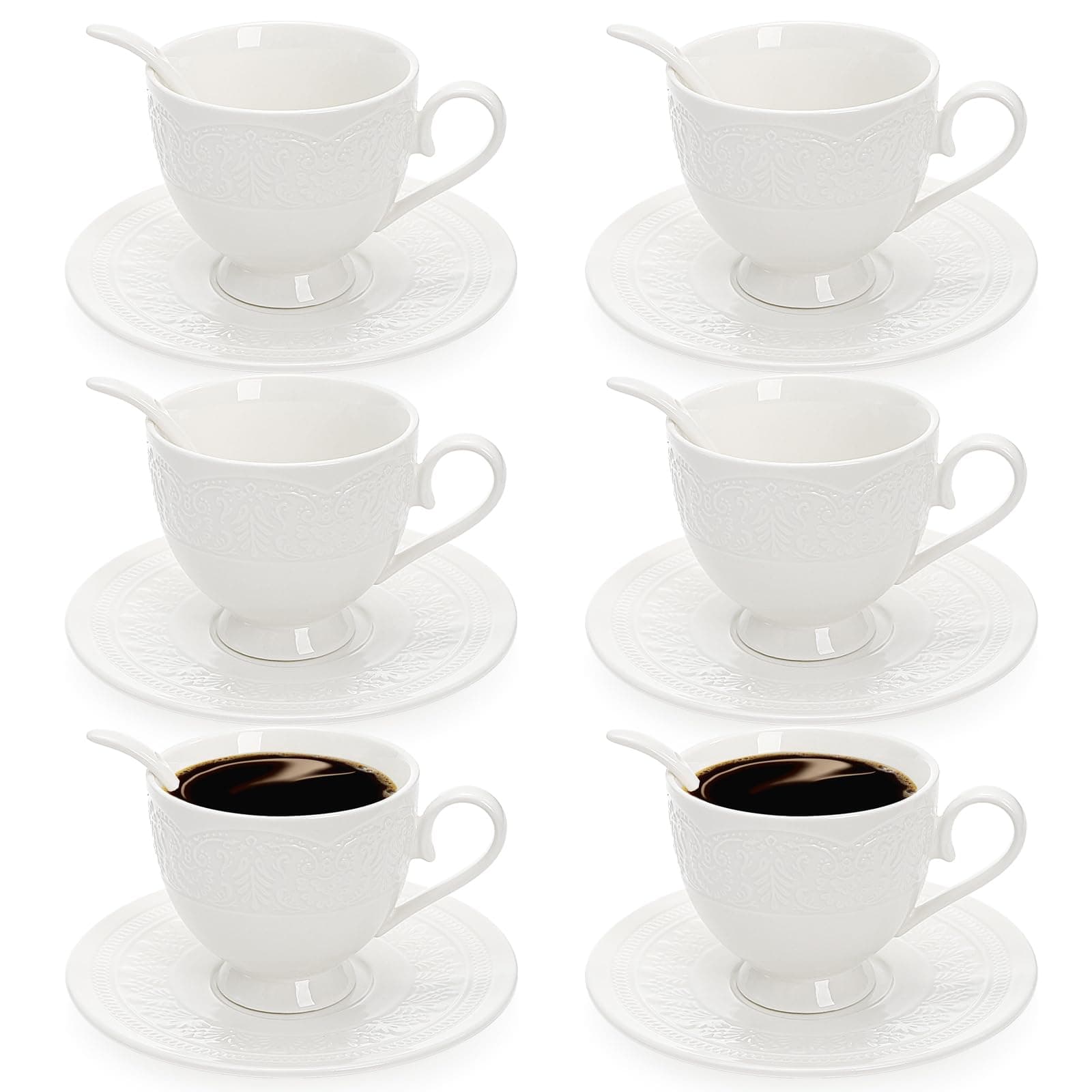 Youeon 6-Piece Porcelain Tea Set: Cappuccino, Latte, and Espresso Cups with Spoons