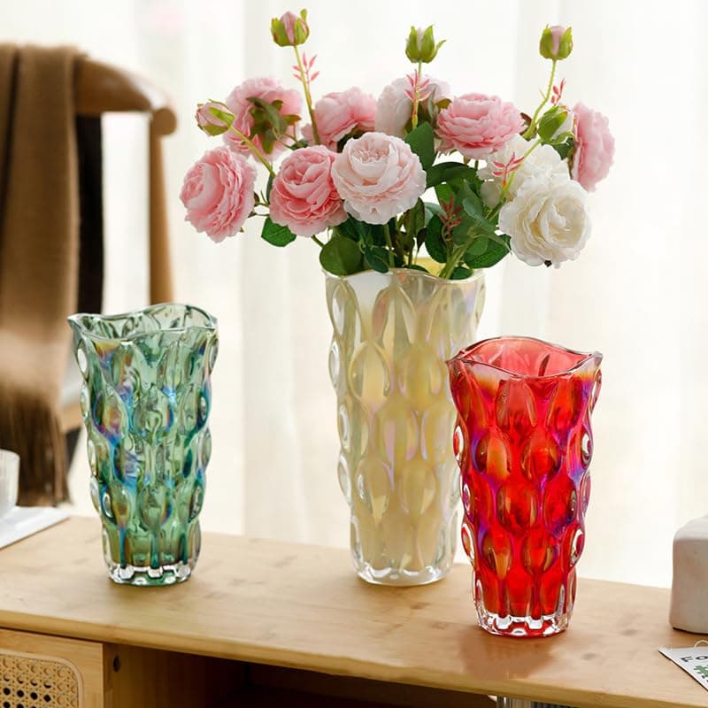 Colorful Green Crystal Clear Glass Vase for Tall Home Centerpieces