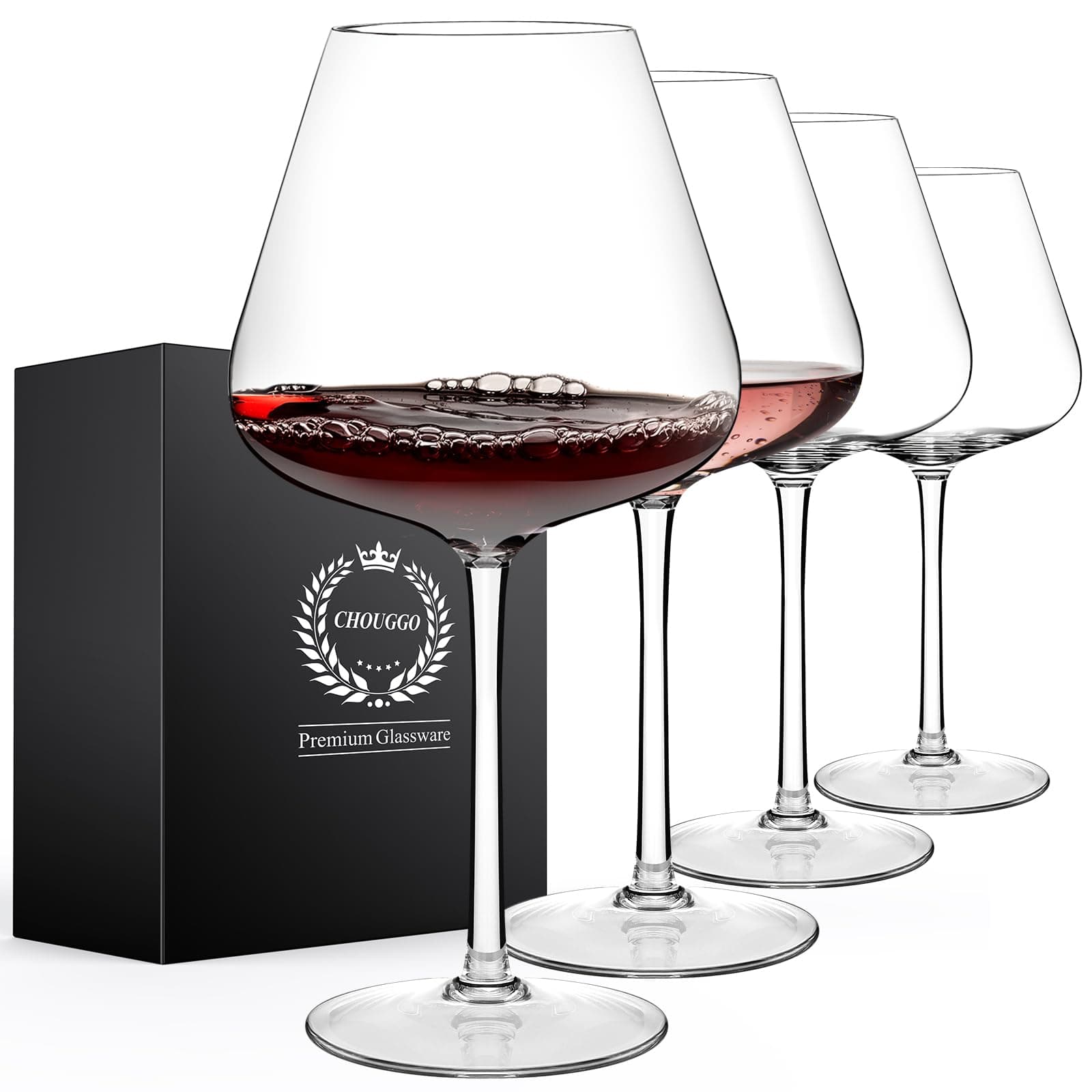 Chouggo Handcrafted Hand Blown Crystal Red White Wine Glasses Set