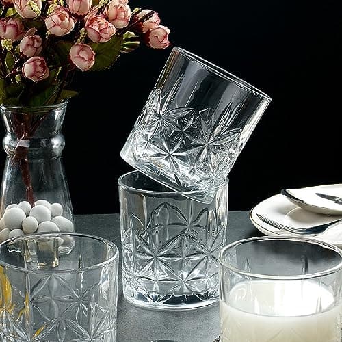 Lorren Home Trends Textured Cut Glass 11 Oz Double Old Fashion Drinking Glass, Set of 6