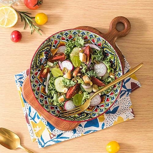 Henten Home Bohemia Style 32 oz Ceramic Pasta Bowls Set