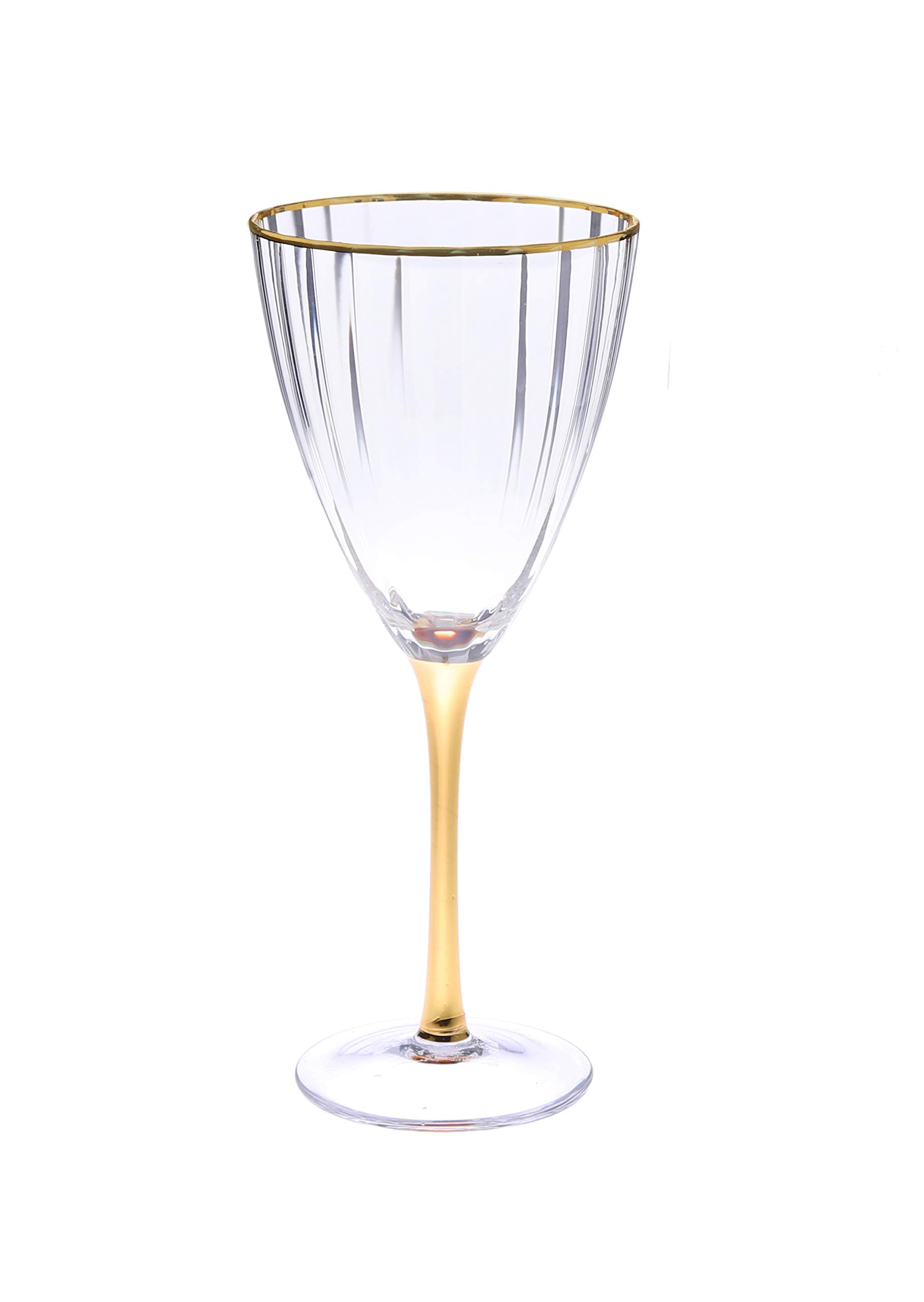 Gold Rimmed Wine Glass Set of 6 with Textured Line Design