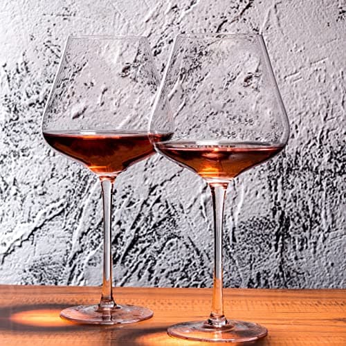 Hand Blown Red Wine Glasses Set of 4 – Premium Crystal, 23 oz, Long Stem – Unique Gift