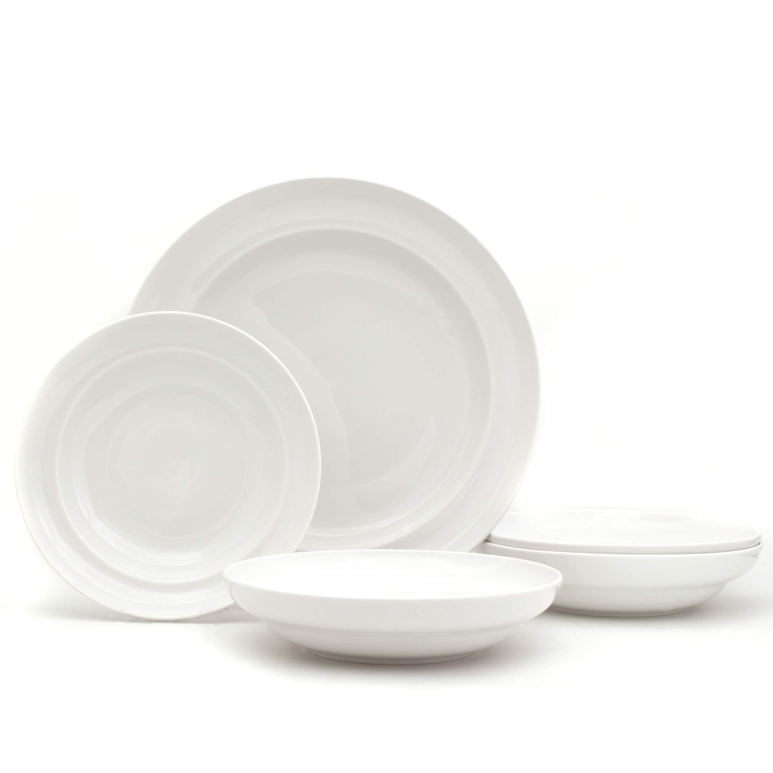 Refined and simplified title: EuroCeramica Essential Bowls Set: 4 Entrée Bowls (8.9'') + 1 Serving Bowl (12.99''), Classic White