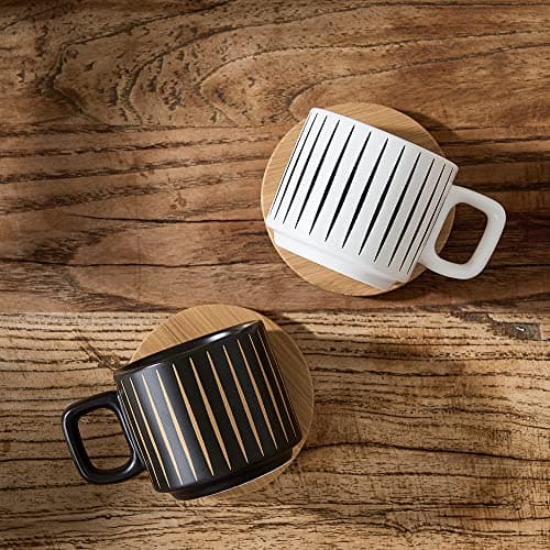 Luka Porcelain Espresso Cup Set of 4, White & Black, 4 Ounce