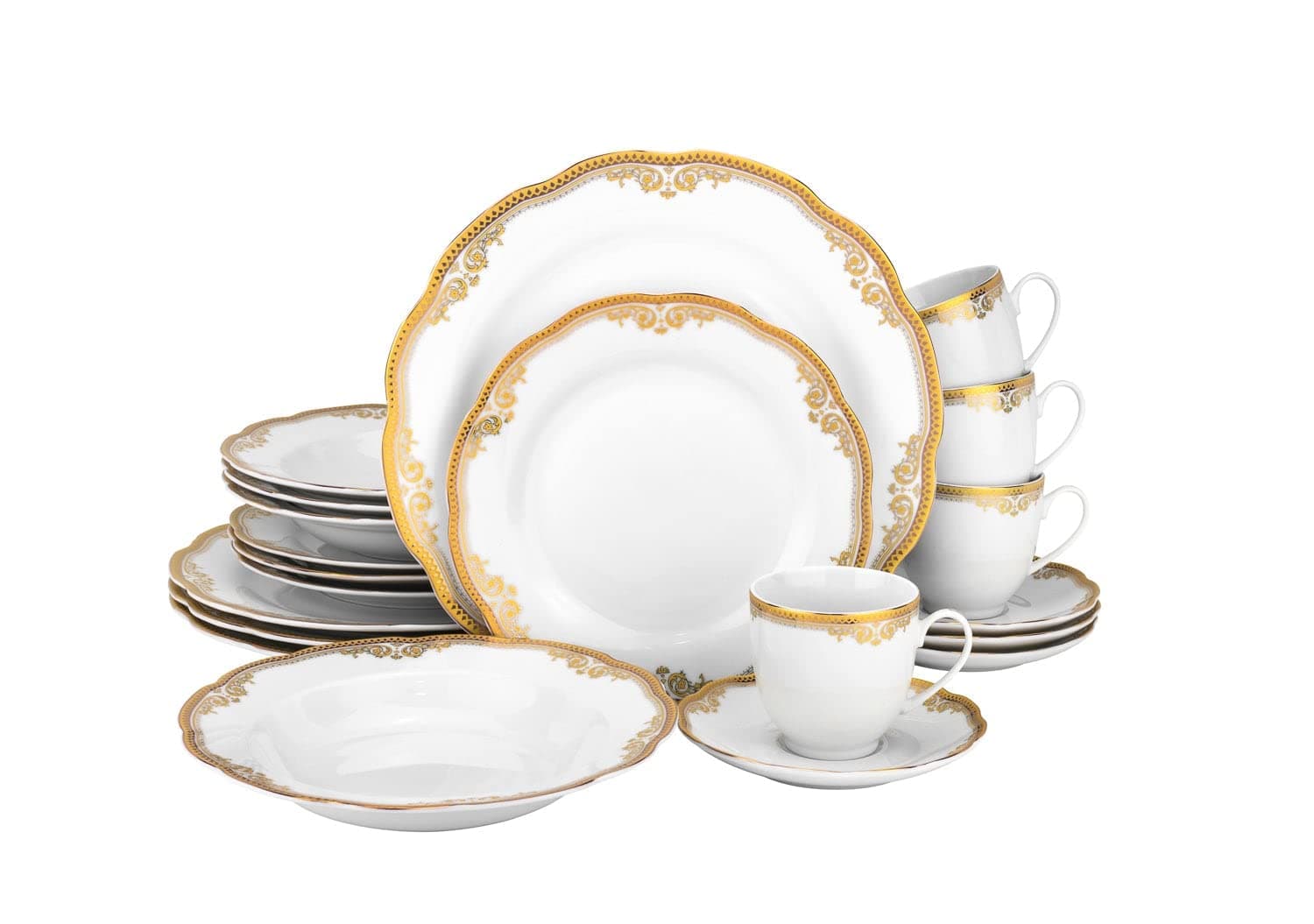 24K Gold Scalloped Luxury Dinnerware Set for 4 Diners