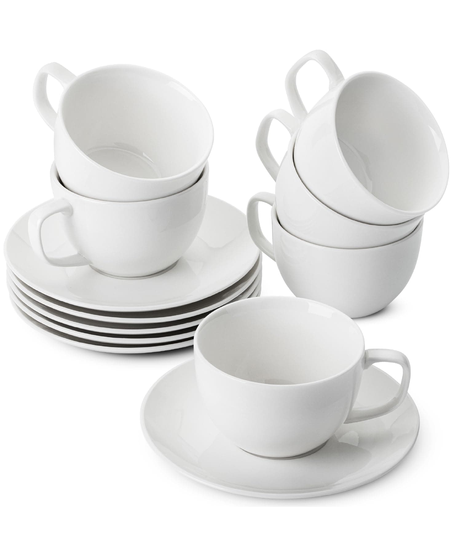 6-Piece Porcelain Tea Cup and Saucer Set, Floral Design (7oz)