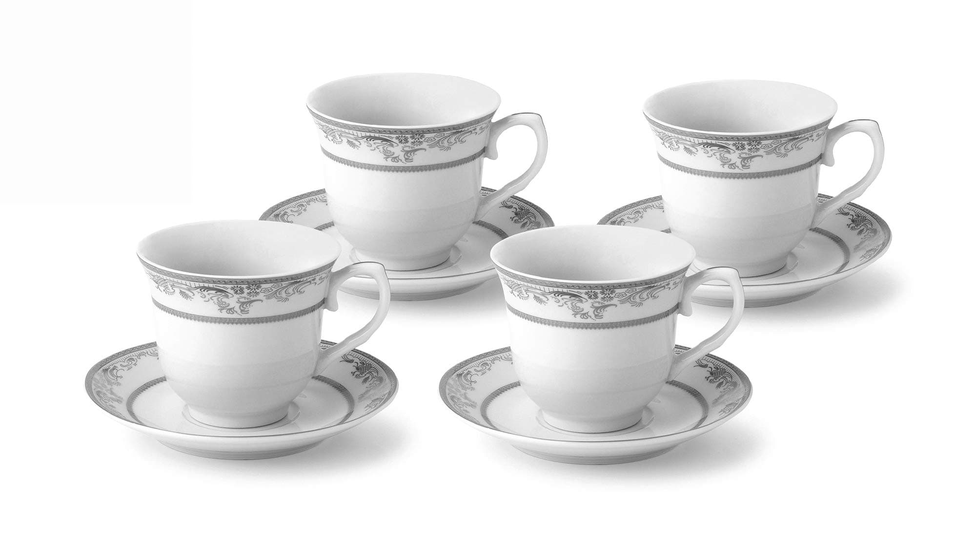 Lorren Home Trends Juliette 4 Cups & Saucers, Silver