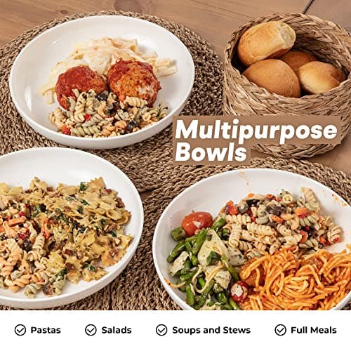 42 Oz Wide & Shallow Ceramic Bowl Set – 9.5x1.75 In., Dishwasher & Microwave Safe – 6 Pieces