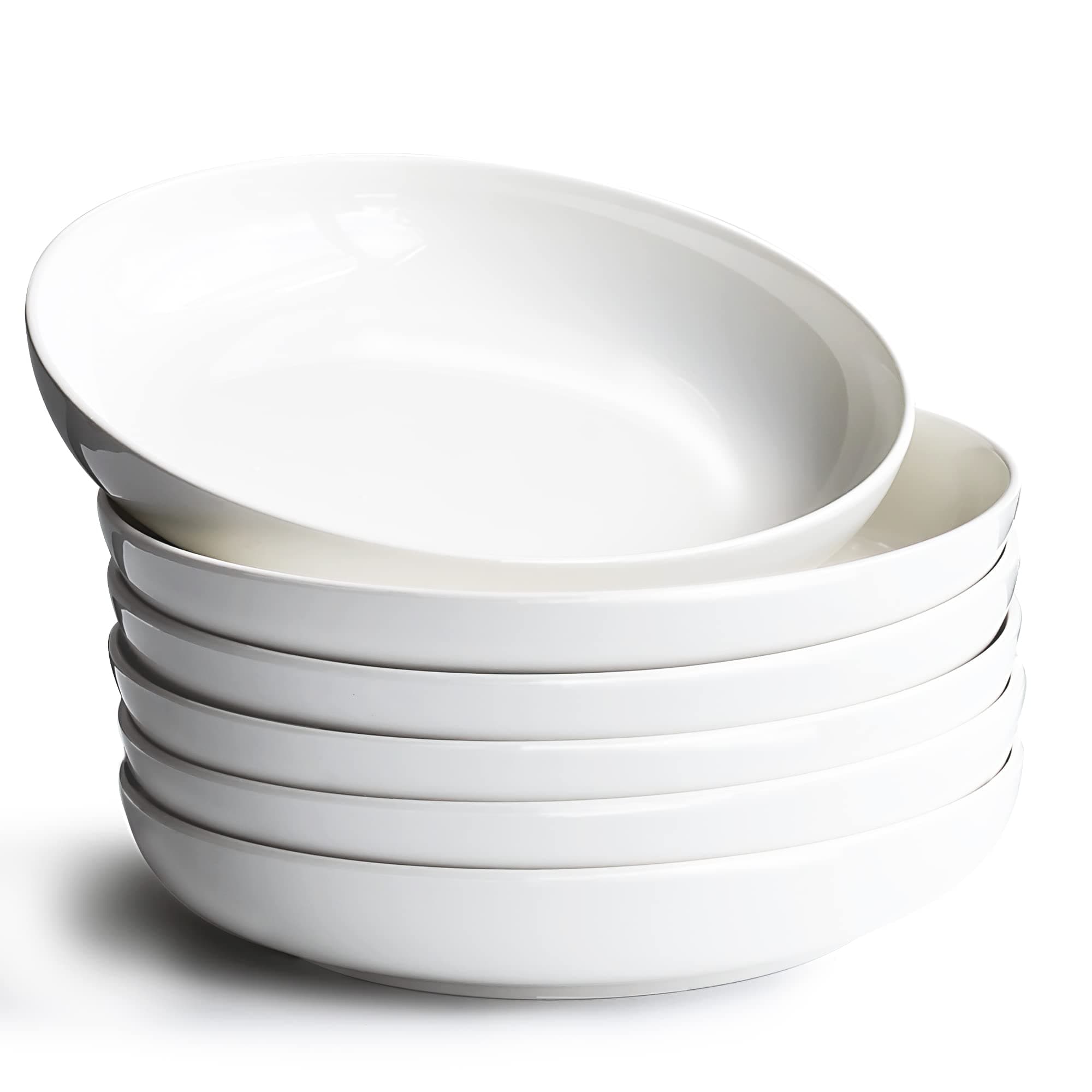 42 Oz Wide & Shallow Ceramic Bowl Set – 9.5x1.75 In., Dishwasher & Microwave Safe – 6 Pieces