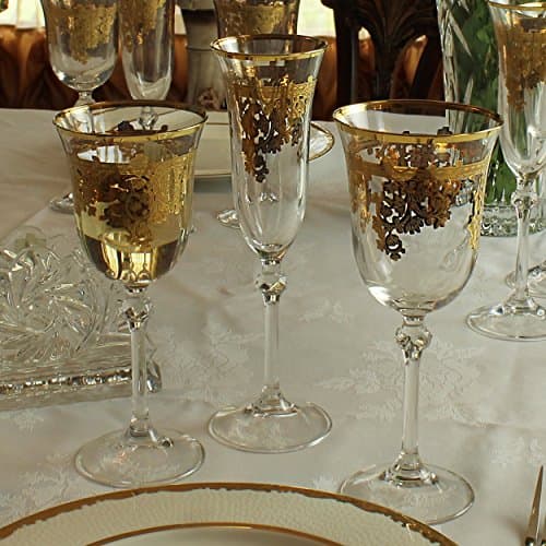 Lorren Home Trends Royal 24K Gold Crystal White Wine Goblets - Made in Italy