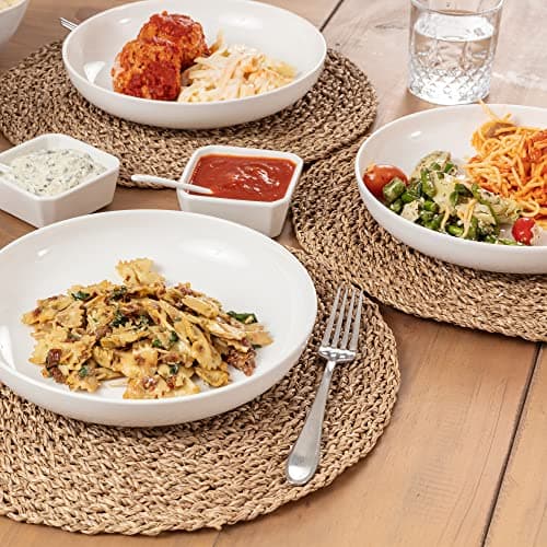 42 Oz Wide & Shallow Ceramic Bowl Set – 9.5x1.75 In., Dishwasher & Microwave Safe – 6 Pieces