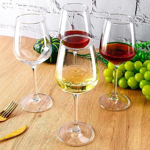 Durable Red & White Wine Glasses Set of 8, 12 oz for Weddings & Parties