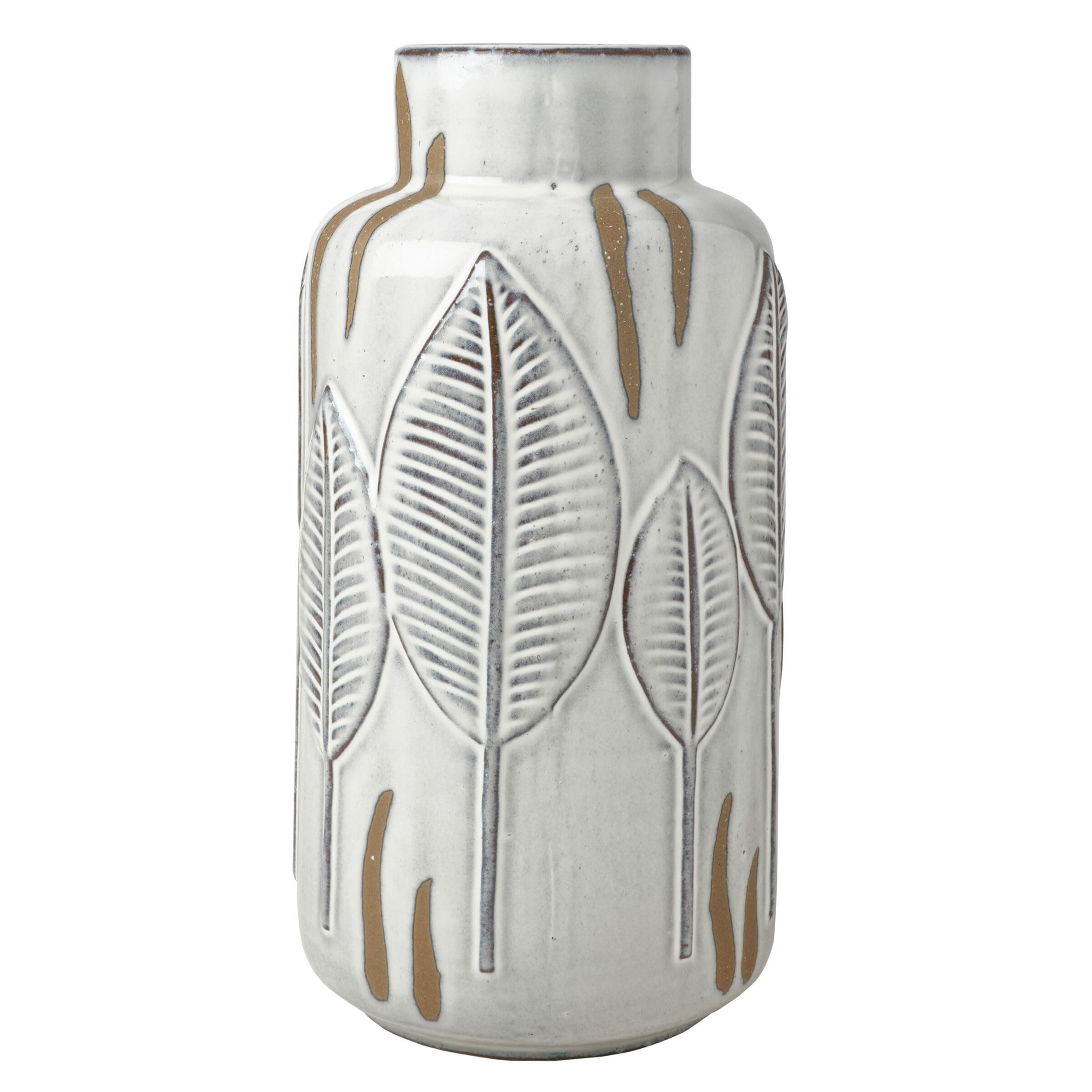 Mikasa Embossed Leaves White Beige Ceramic Vase