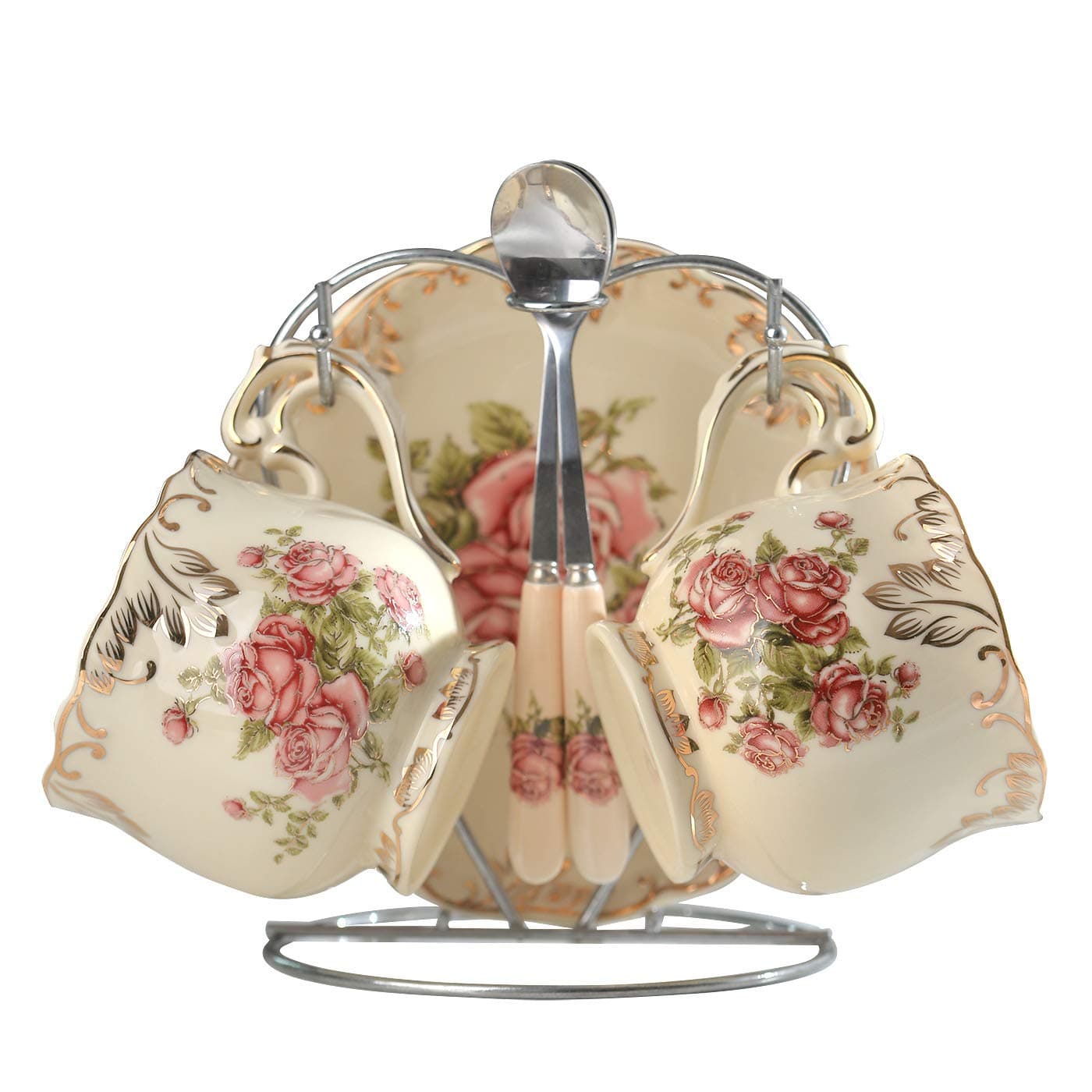 YOLIFE 8 oz Floral Porcelain Teacup Set with Holder