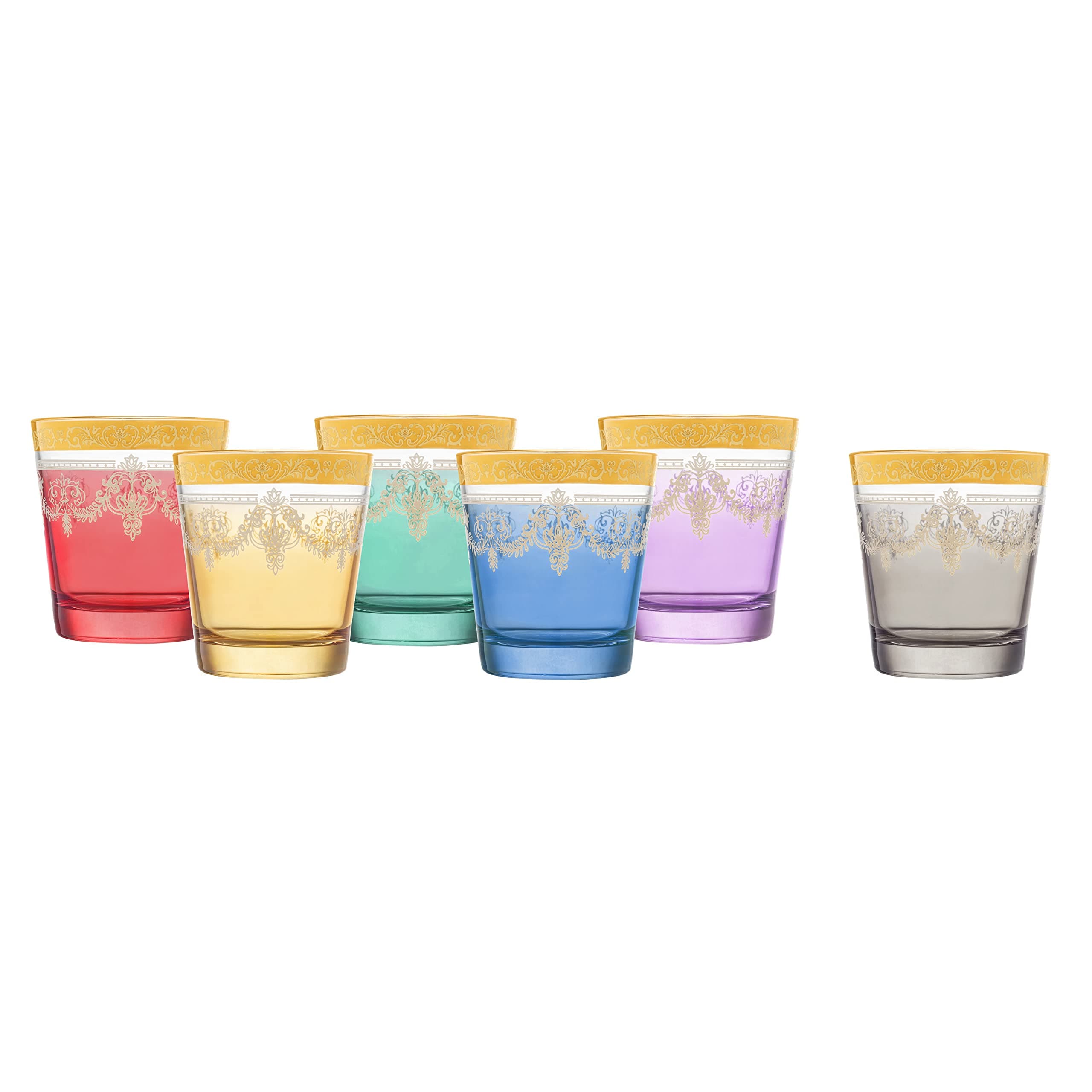 Lorren Home Trends Double Old Fashion Set of 6 Multicolor Gold Band