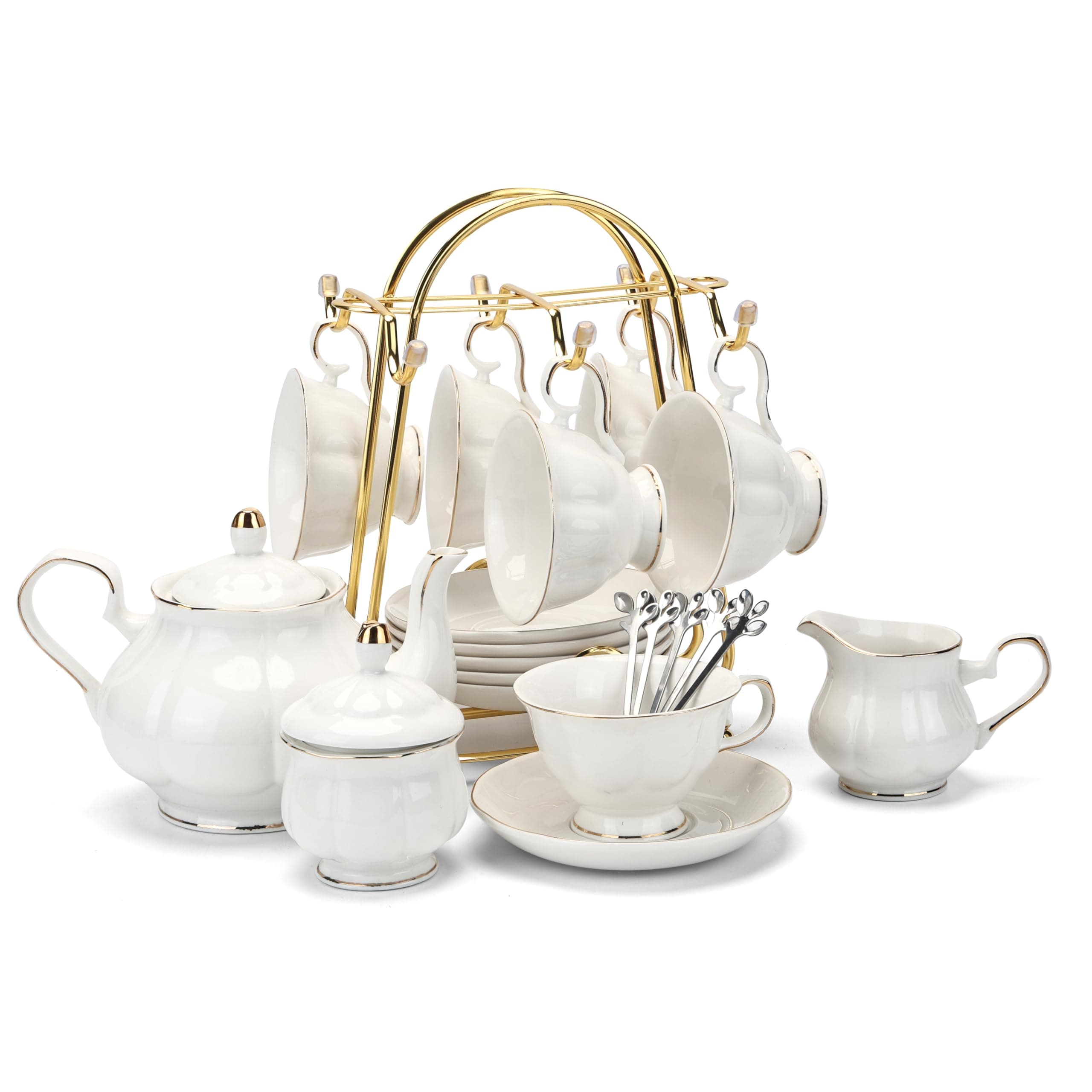 Chenp.HMC 22-Piece Porcelain Coffee Tea Set with Teapot, Cups & Saucers (WHITE3)