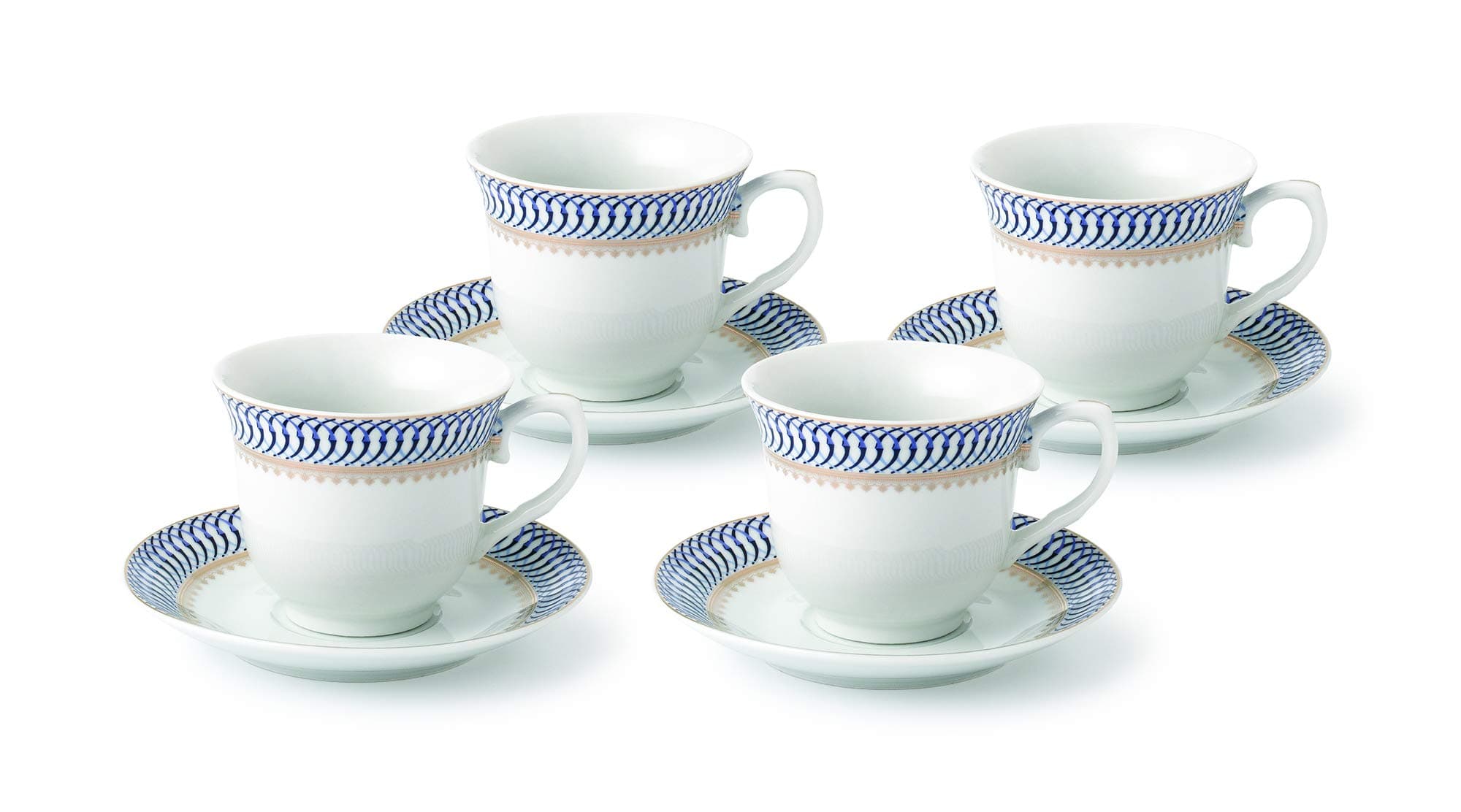 Refined and simplified title: Lorren Home Trends Sapphire 4-Piece Cup and Saucer Set, Blue