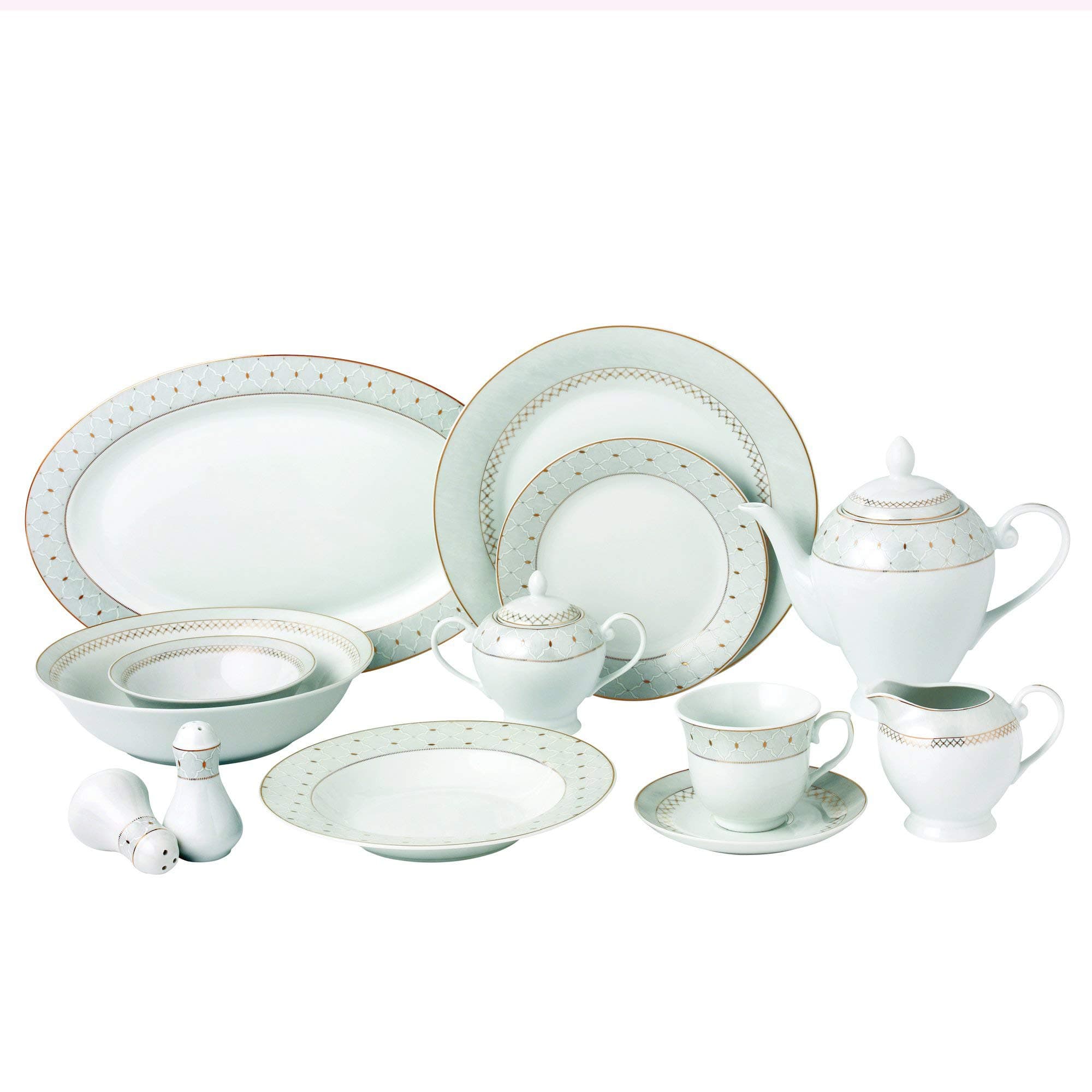 Gold Border Porcelain Dinnerware Set for 8 Pieces - Carlotta Mix & Match