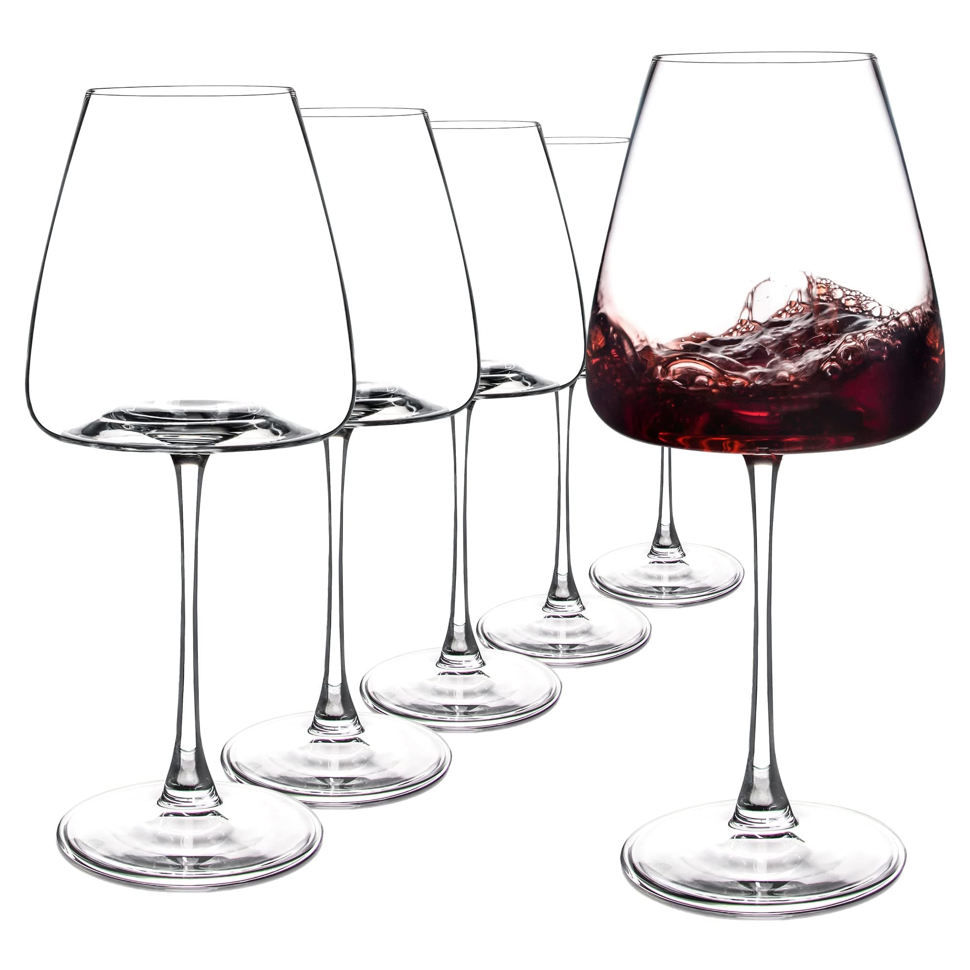 6-Piece 19.5 oz Clear Glass Wine Set, Durable Large Stem Concave Bowl
