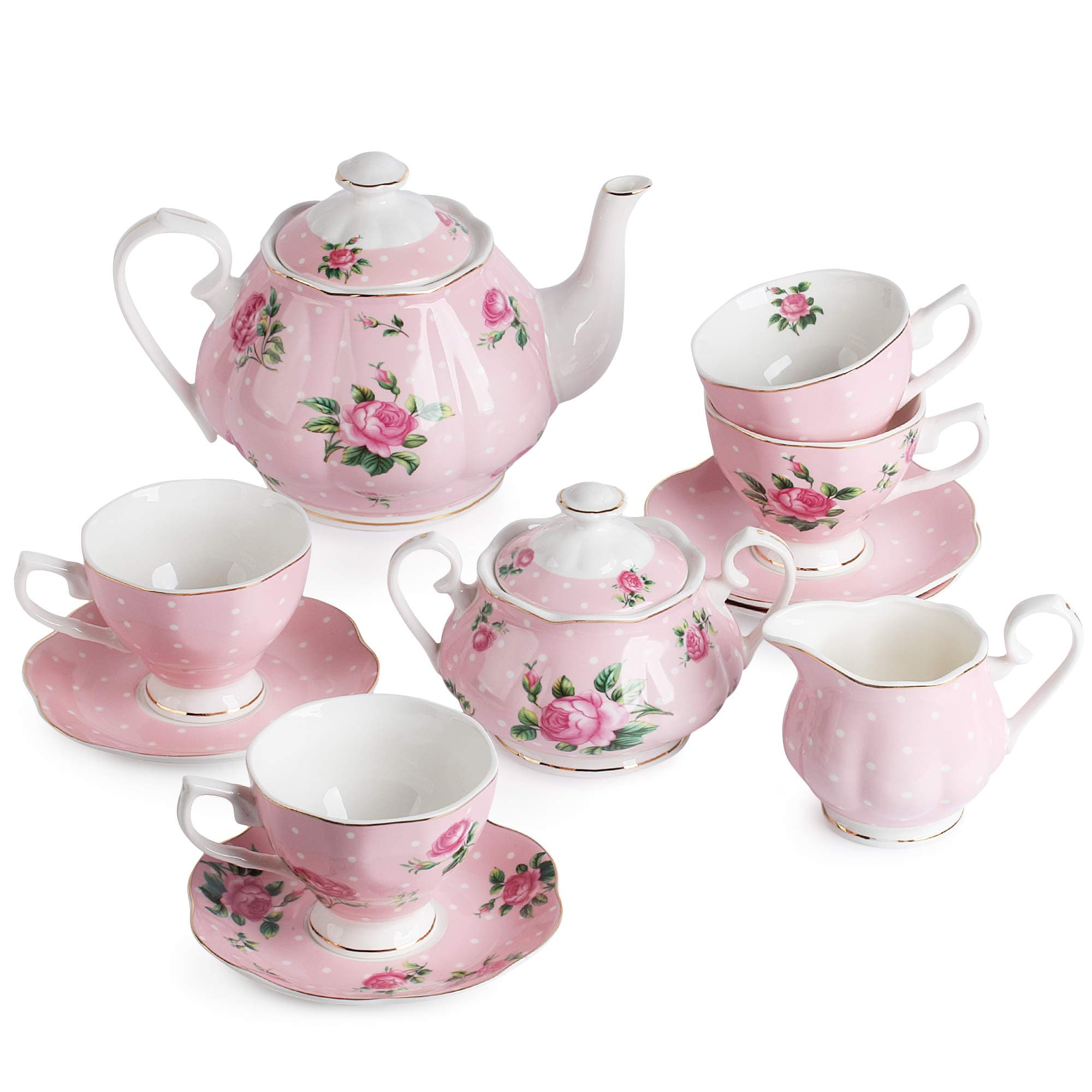 BTaT Floral Tea Set, 8oz Cups & 38oz Pot, Gift Box, China Sets