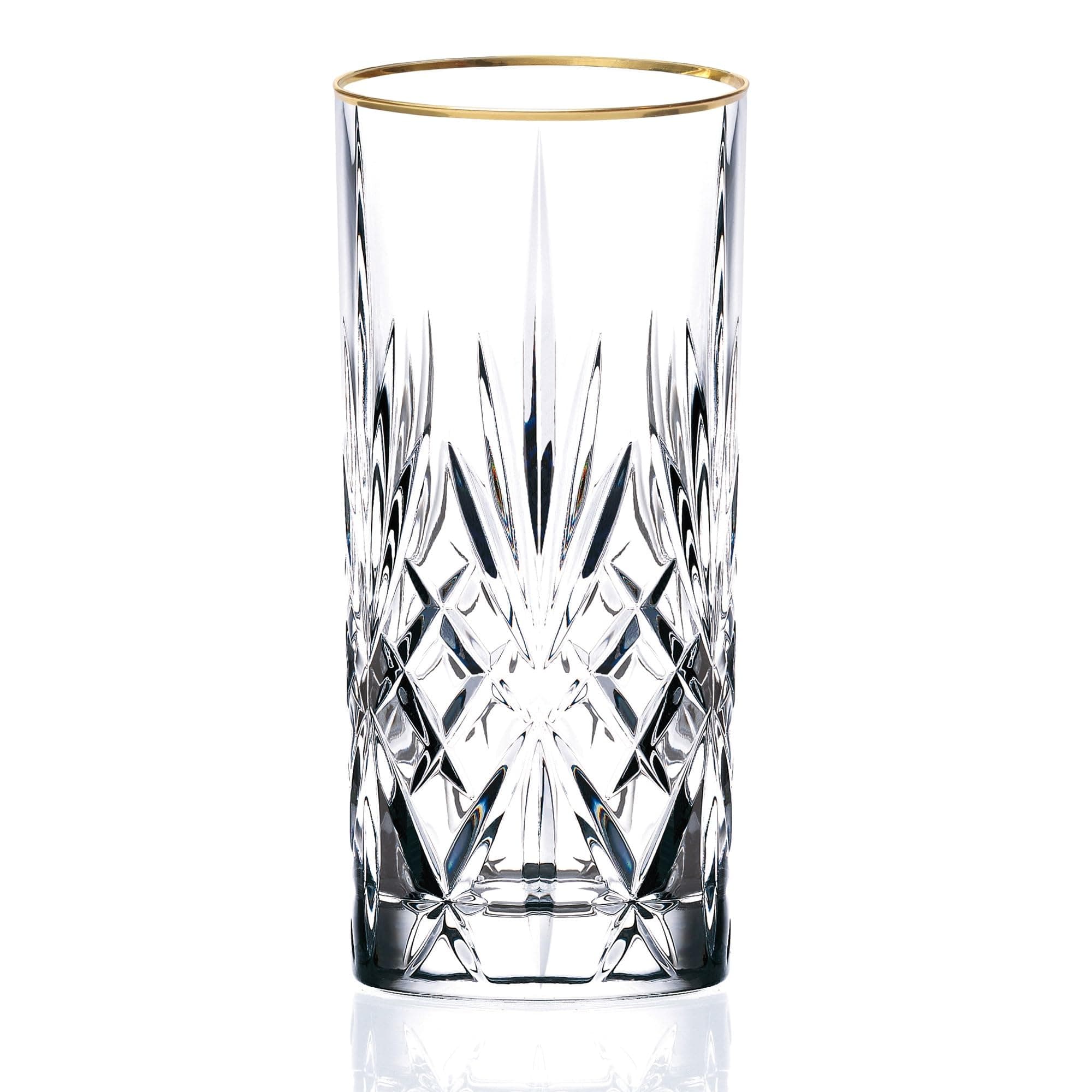 Siena Collection Gold-Banded Crystal Beverage Glasses, Set of 4 (12 oz) by Lorren Home Trends