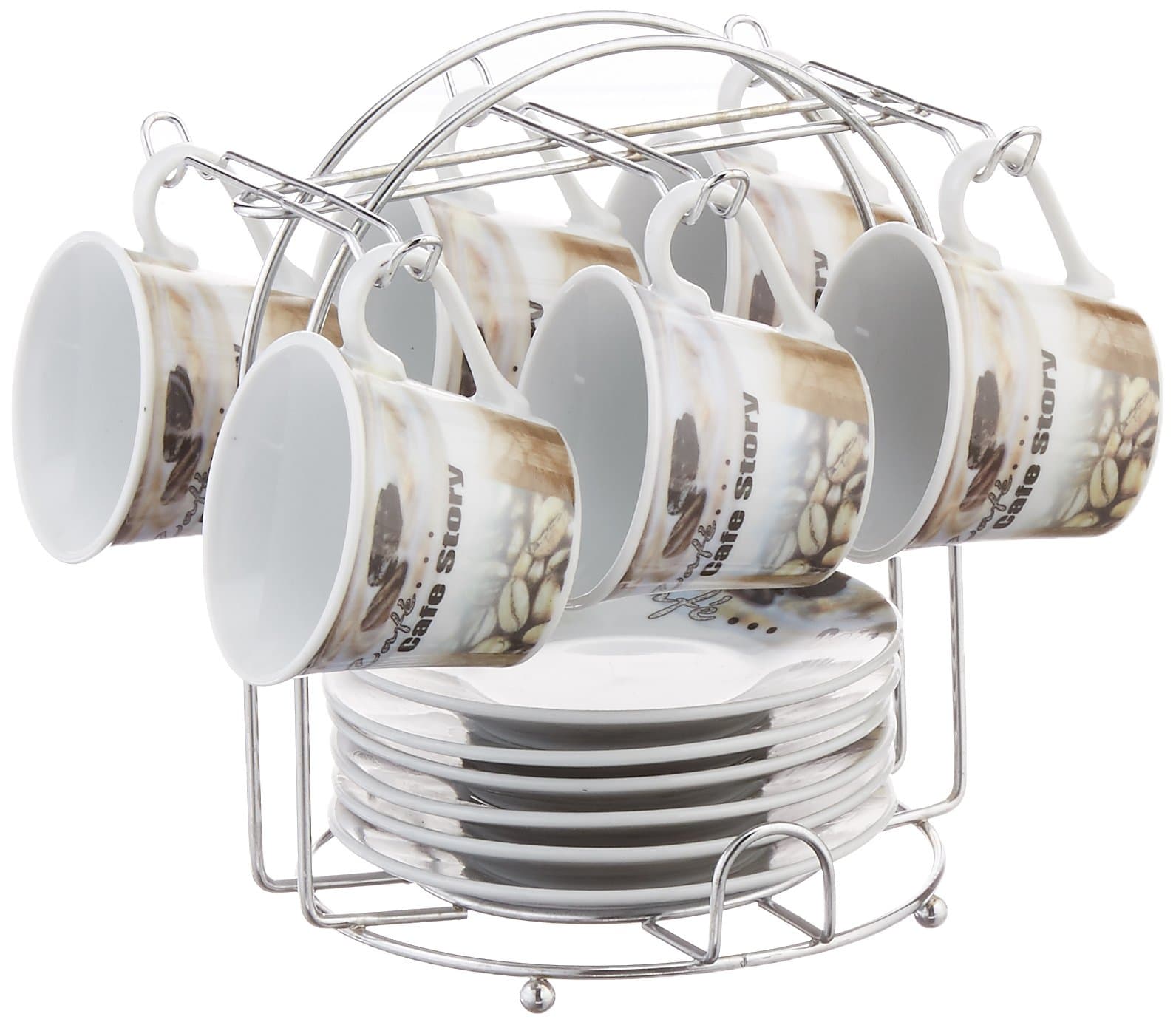 Lorren Home Trends Porcelain Espresso Coffee Cups, Brown Design, 13-Piece