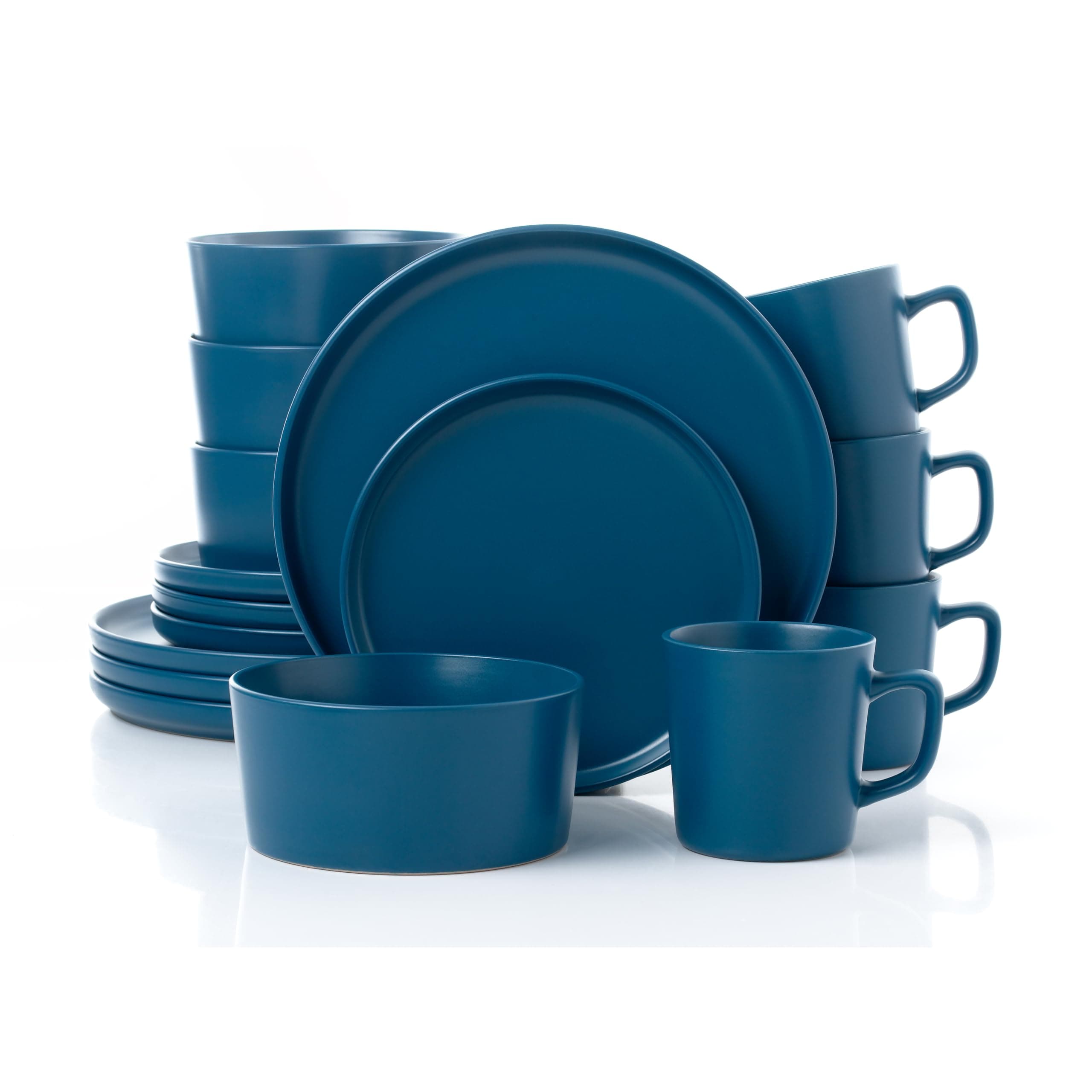 Lorren Home Trends Blue Stoneware Dinnerware Set, 16-Piece, Microwave & Dishwasher Safe