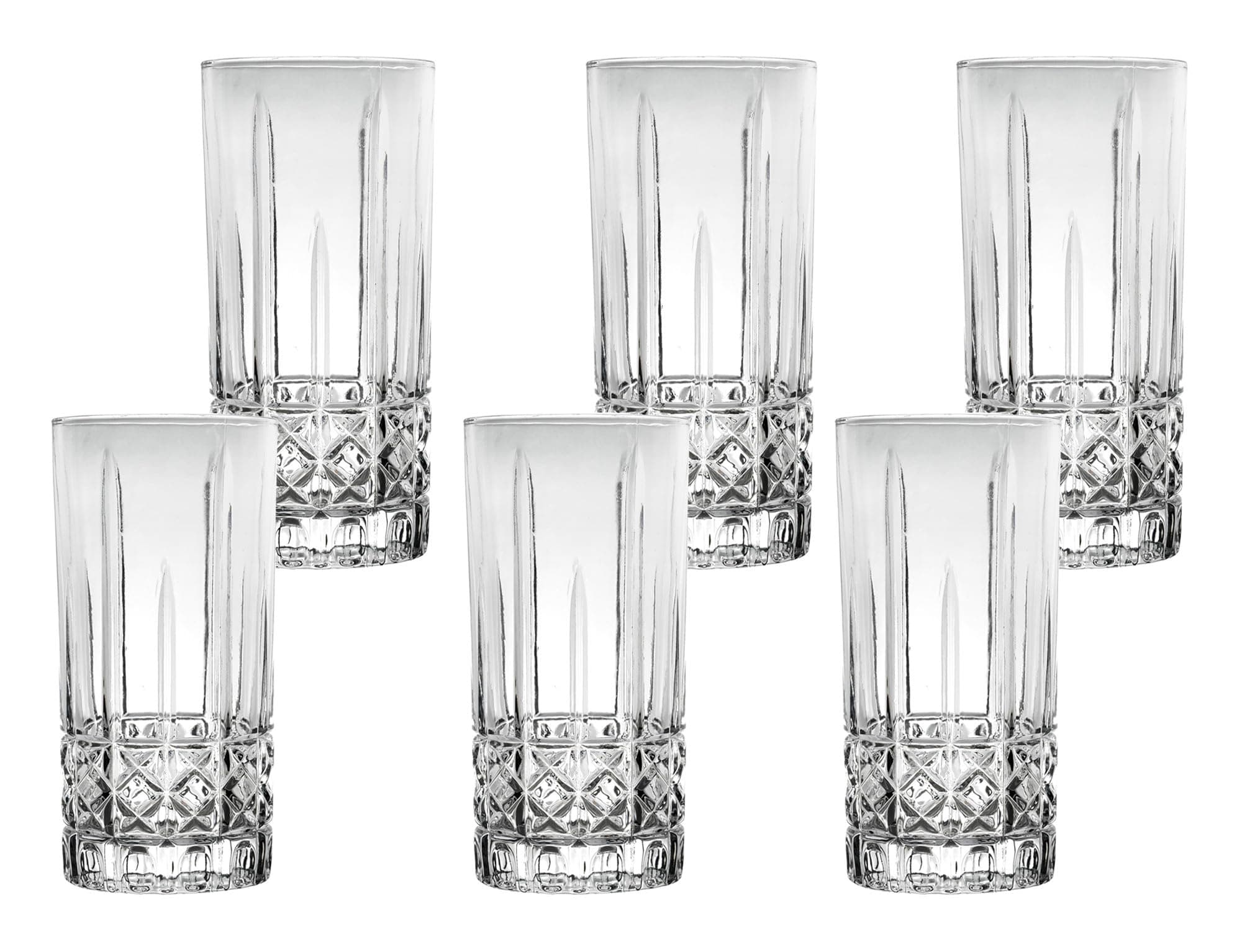 Set of 6 Textured Cut Glass Drinking Glasses - 12 Ounce