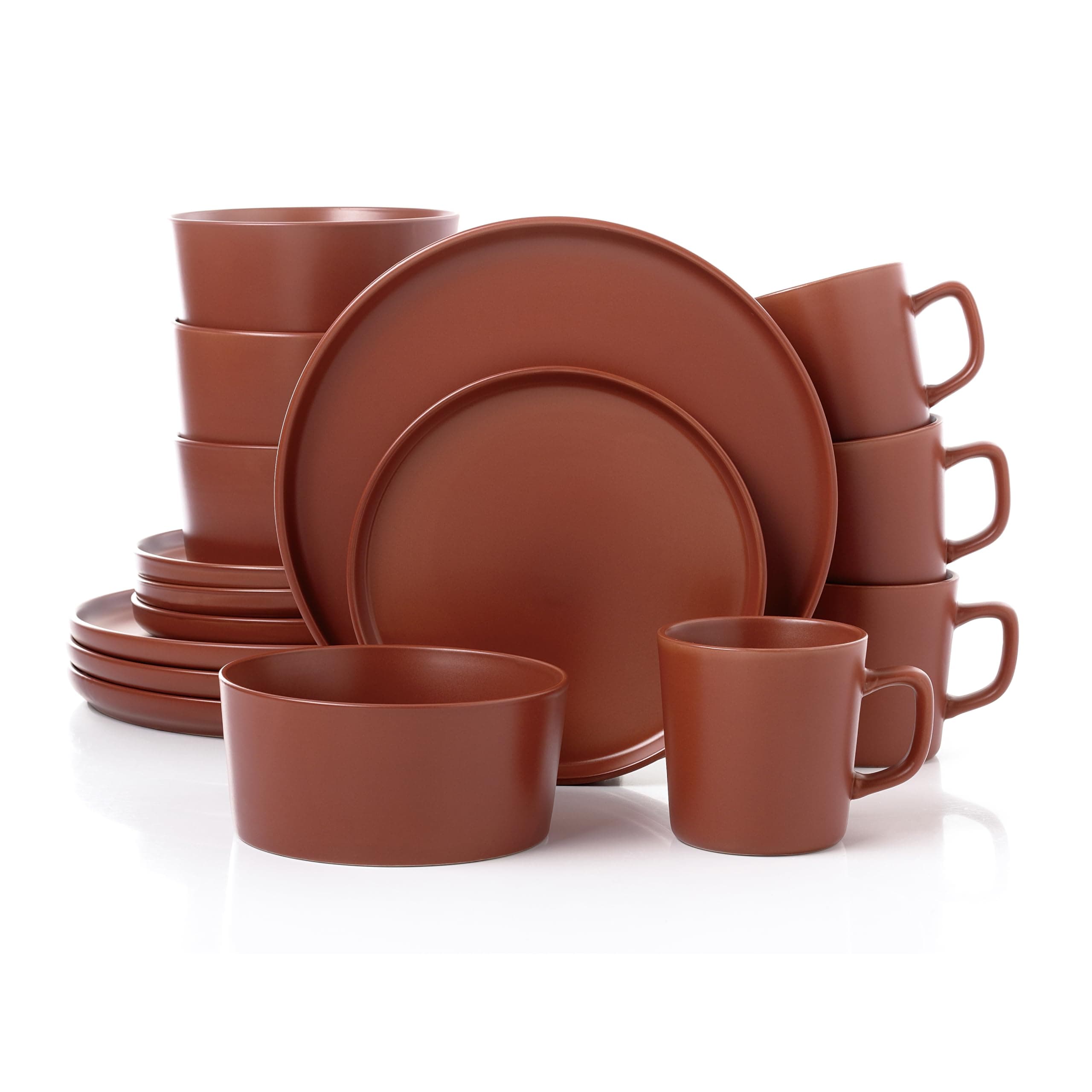 Lorren Home Trends Red Stoneware Dinnerware Set, 16-Piece, Microwave & Dishwasher Safe