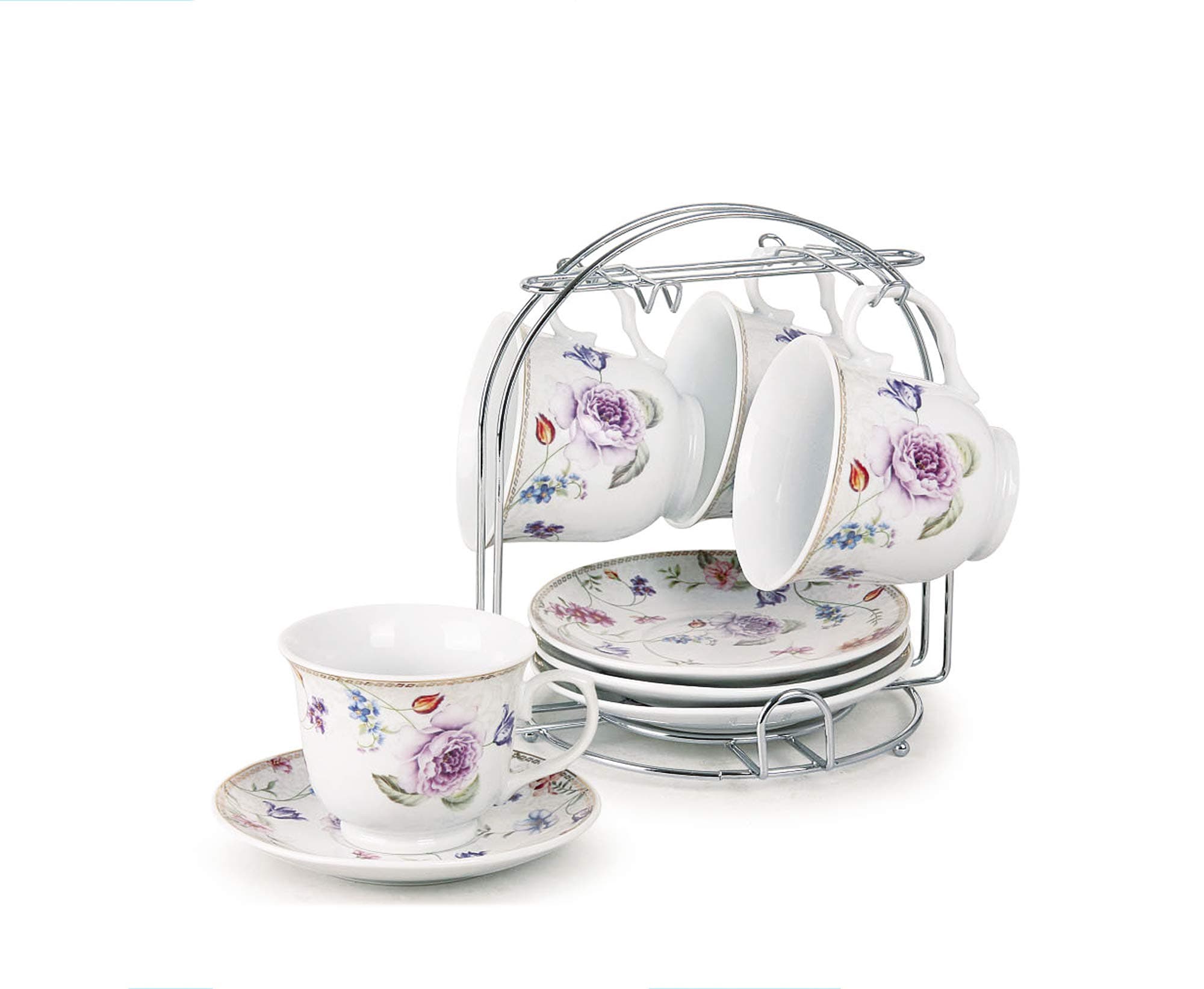 Lorren Home Trends 230-2020 Cups and Saucers, Purple