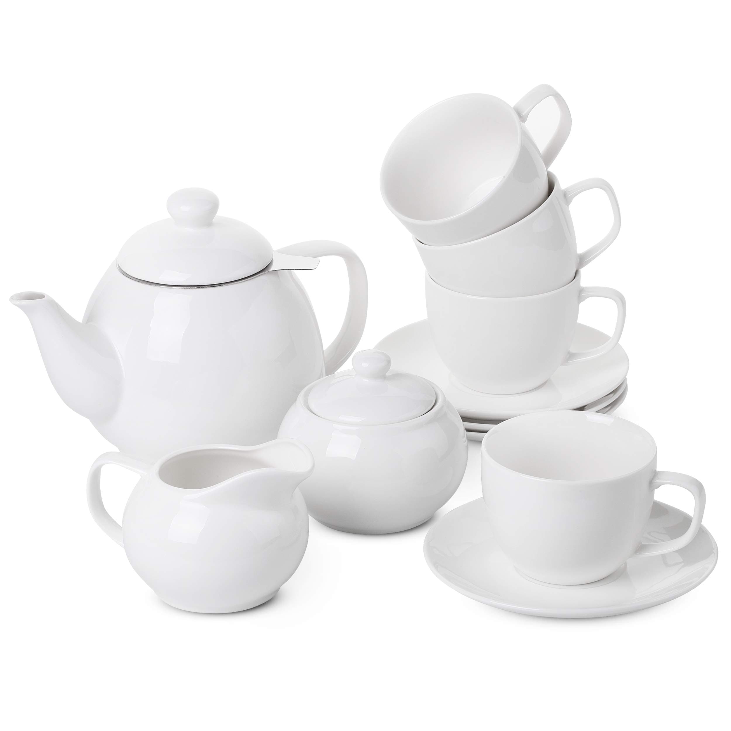 Royal 8oz Tea Set: Pot, 4 Cups, Creamer, Sugar, Porcelain