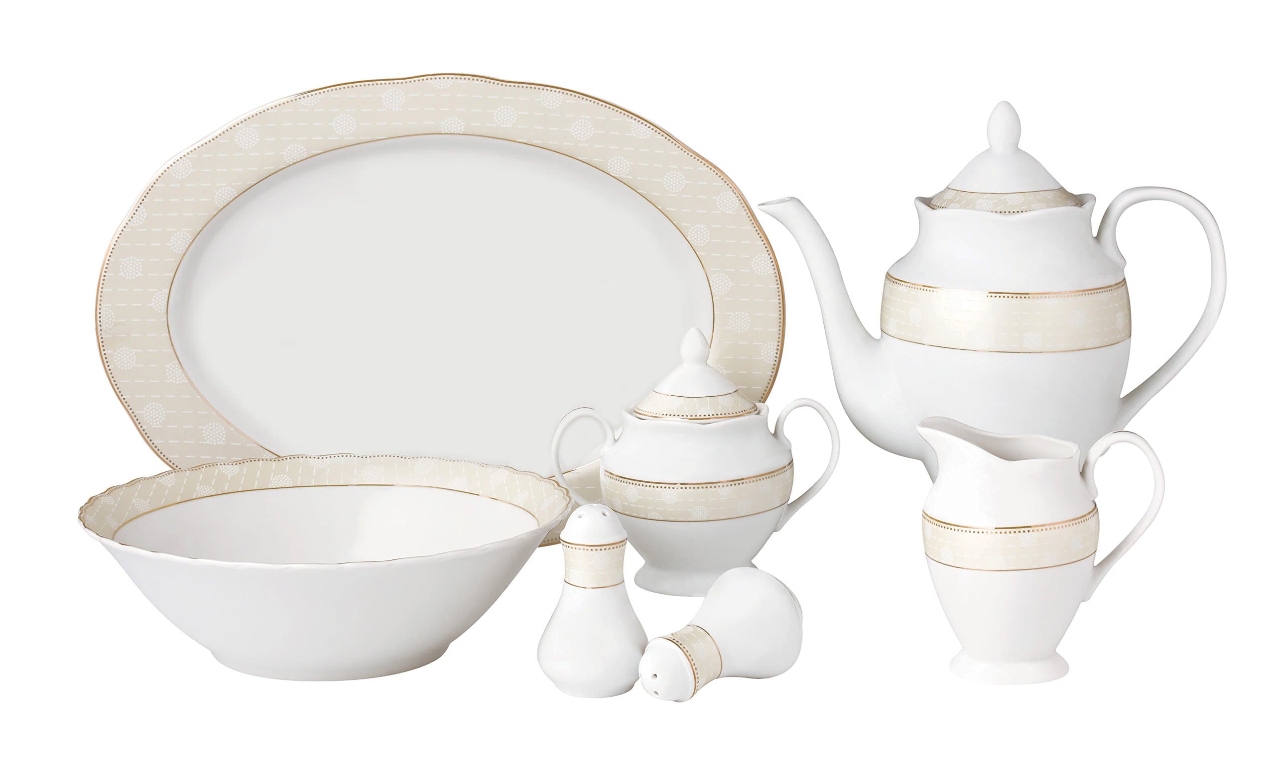 Lorren Home Trends 57-Piece Gold Wavy Porcelain Dinnerware Set