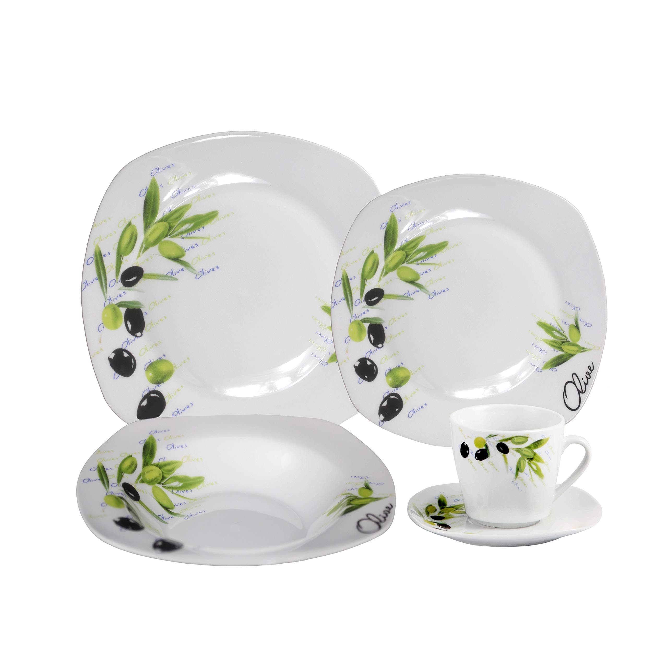 20 Piece Square Dinnerware Set - Olive, Service for 4