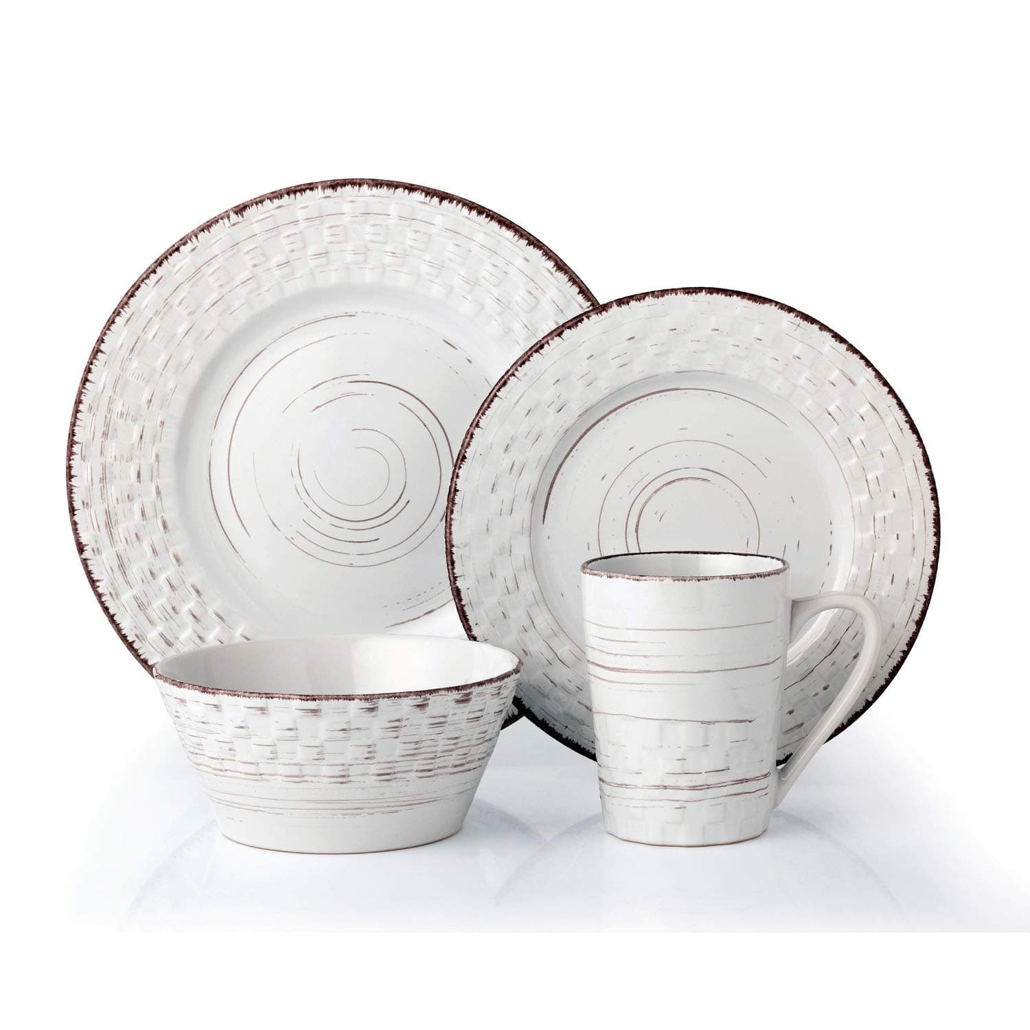Distressed Weave Dinnerware Set-White