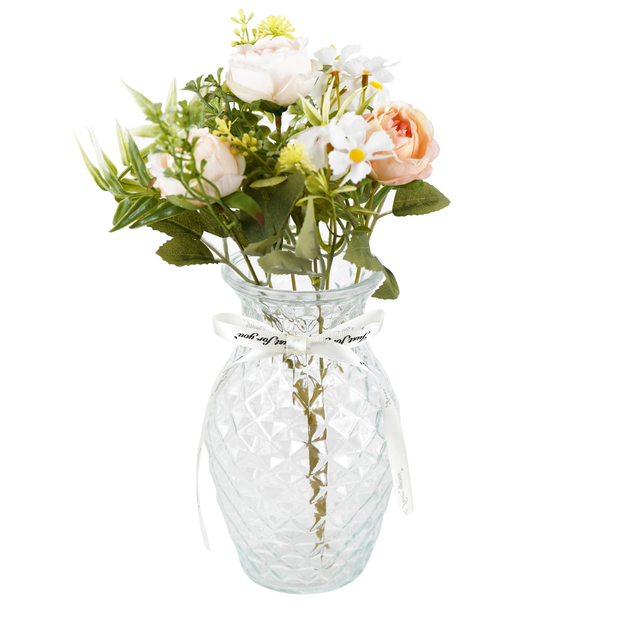 Gradient Color Diamond Pattern Glass Vase for Home and Events, 7.5 inch