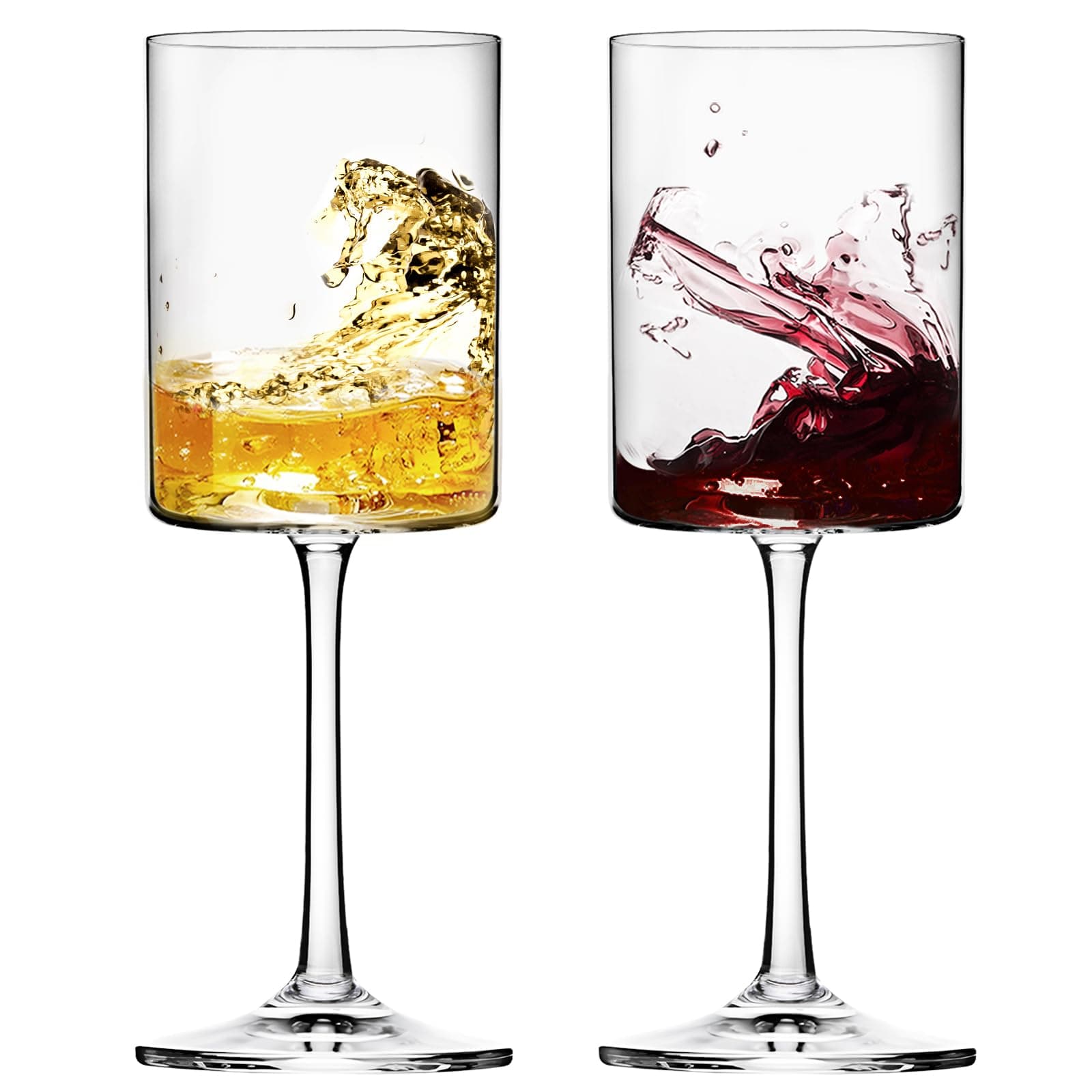Moretoes 14oz Red Wine Glasses, Square Crystal Stemmed Set of 2