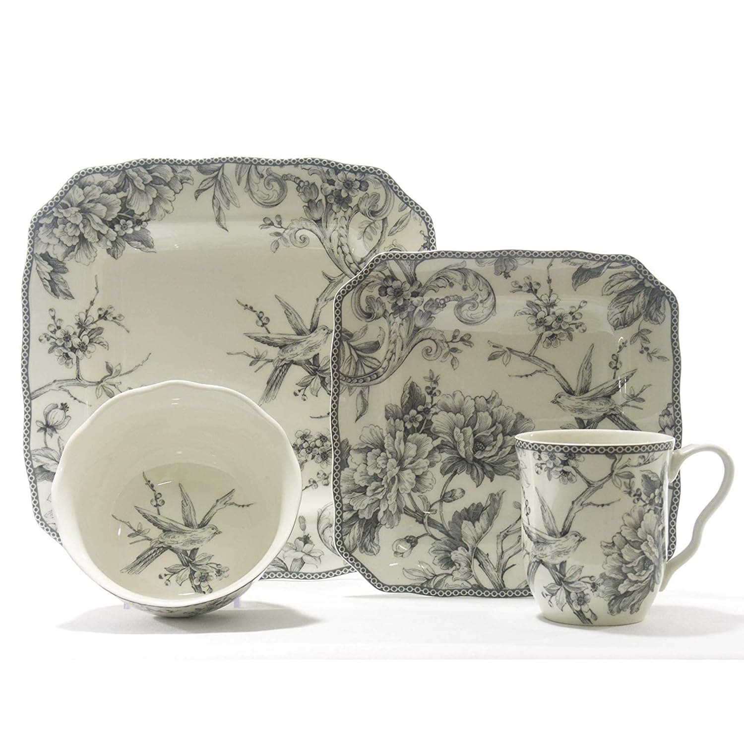222 Fifth Adelaide 16-Piece Grey & White Dinnerware Set for Everyday Use
