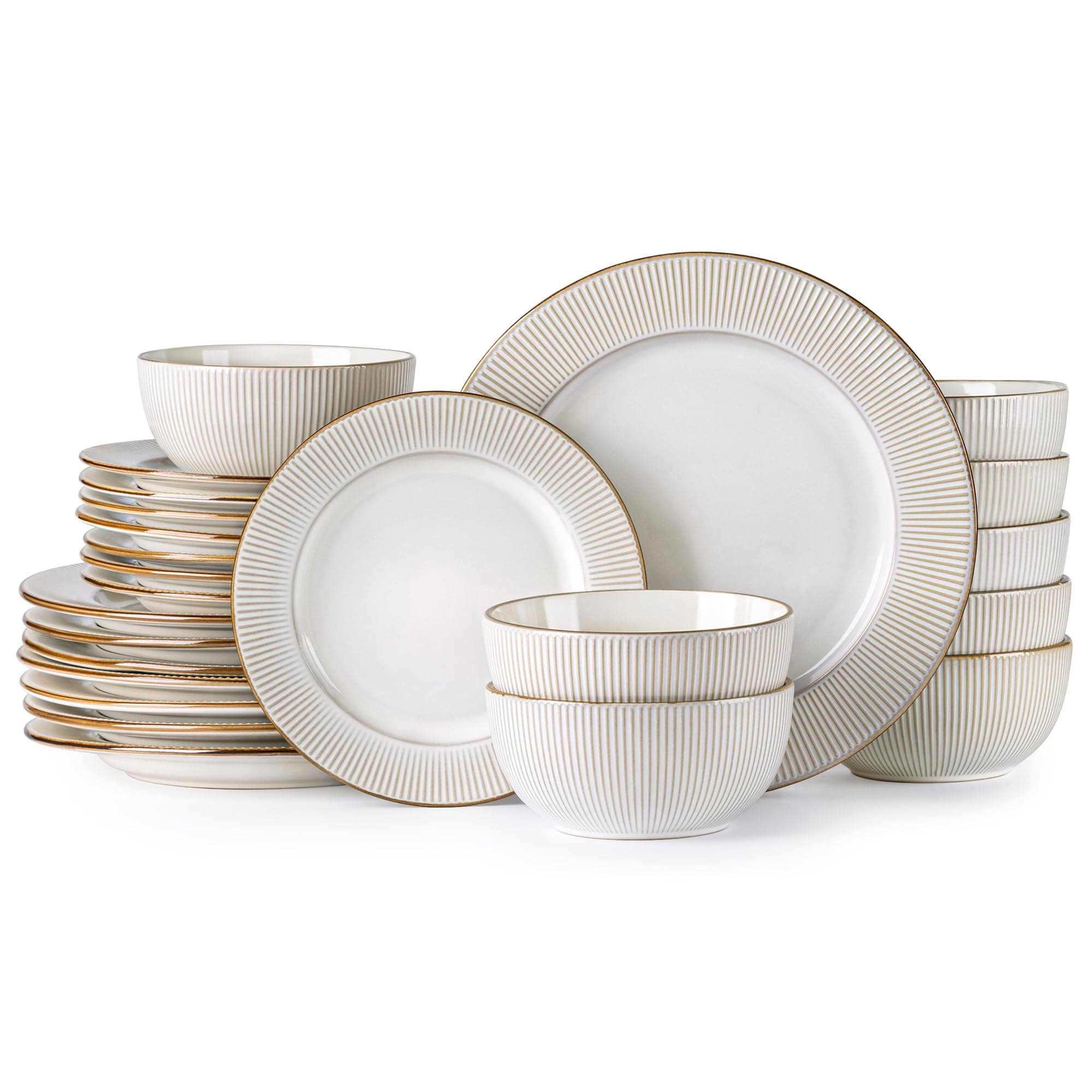 GBHOME 24-Piece Ceramic Dinnerware Set | Elegant Embossed Plates & Bowls | Dishwasher & Microwave Safe | Wedding & House