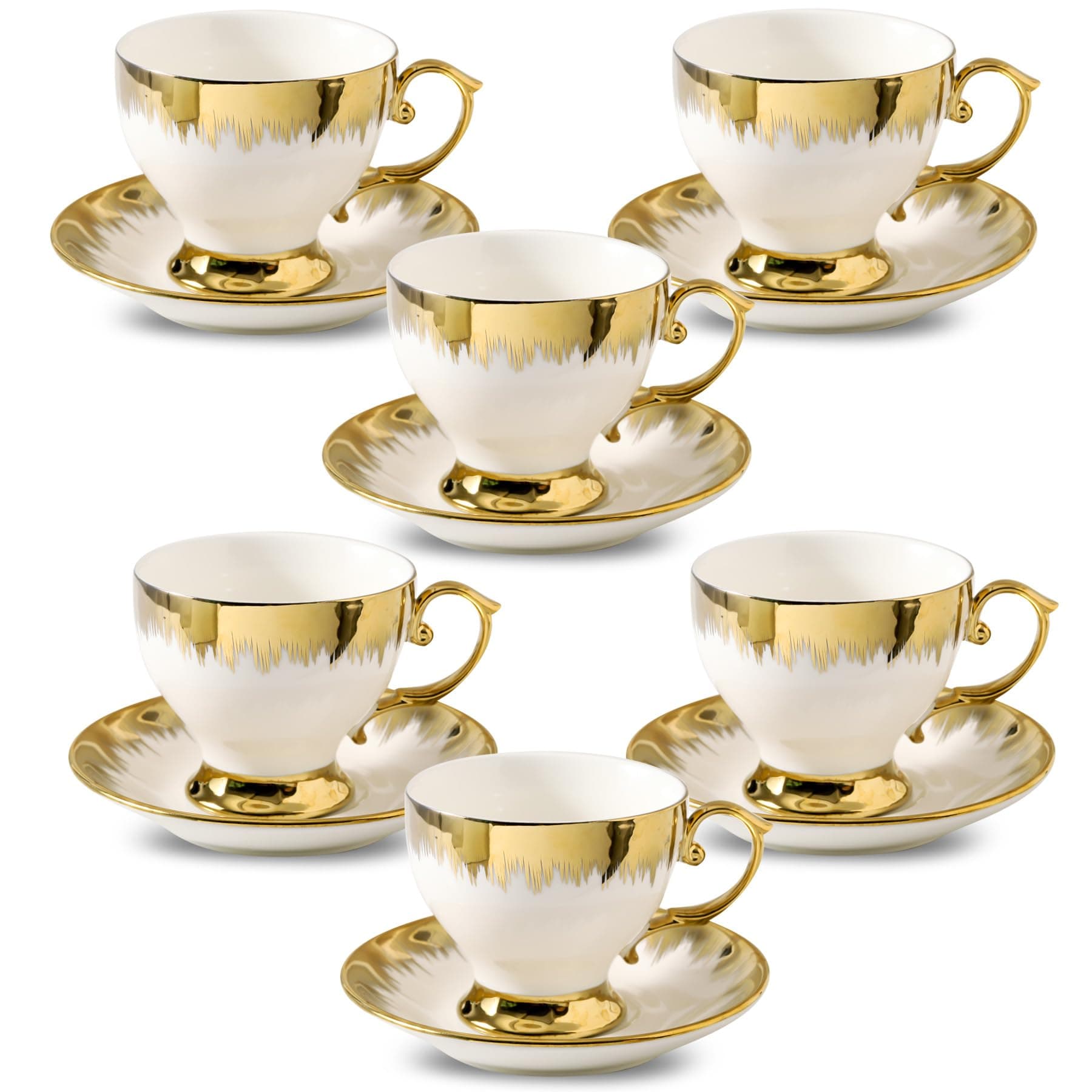 LETAOTAO Gold Trimmed Ceramic Coffee Cup Set 6pcs 7 oz