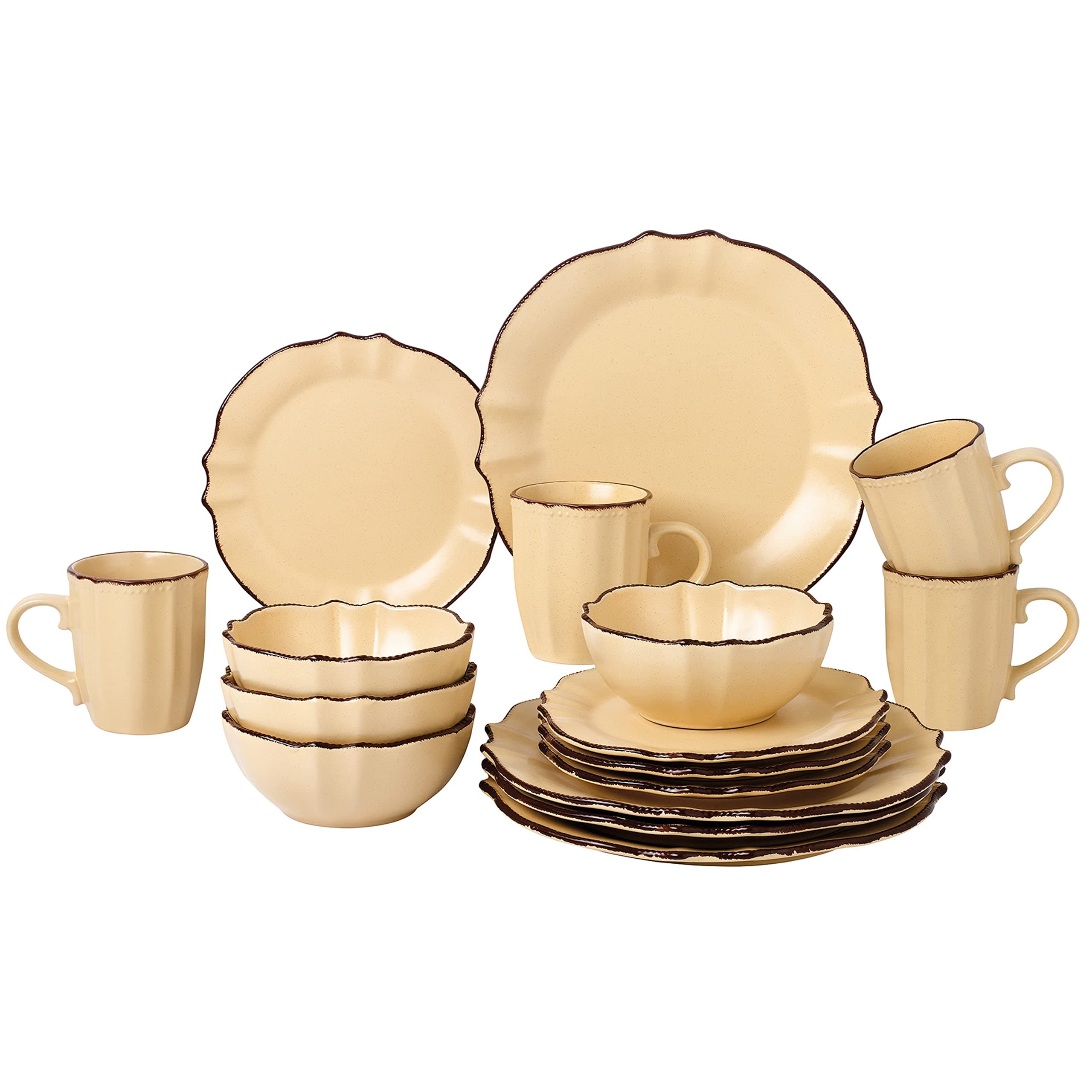 Lorren Home Trends 16 Piece Scalped Edge Mellow Yellow Dinnerware Set