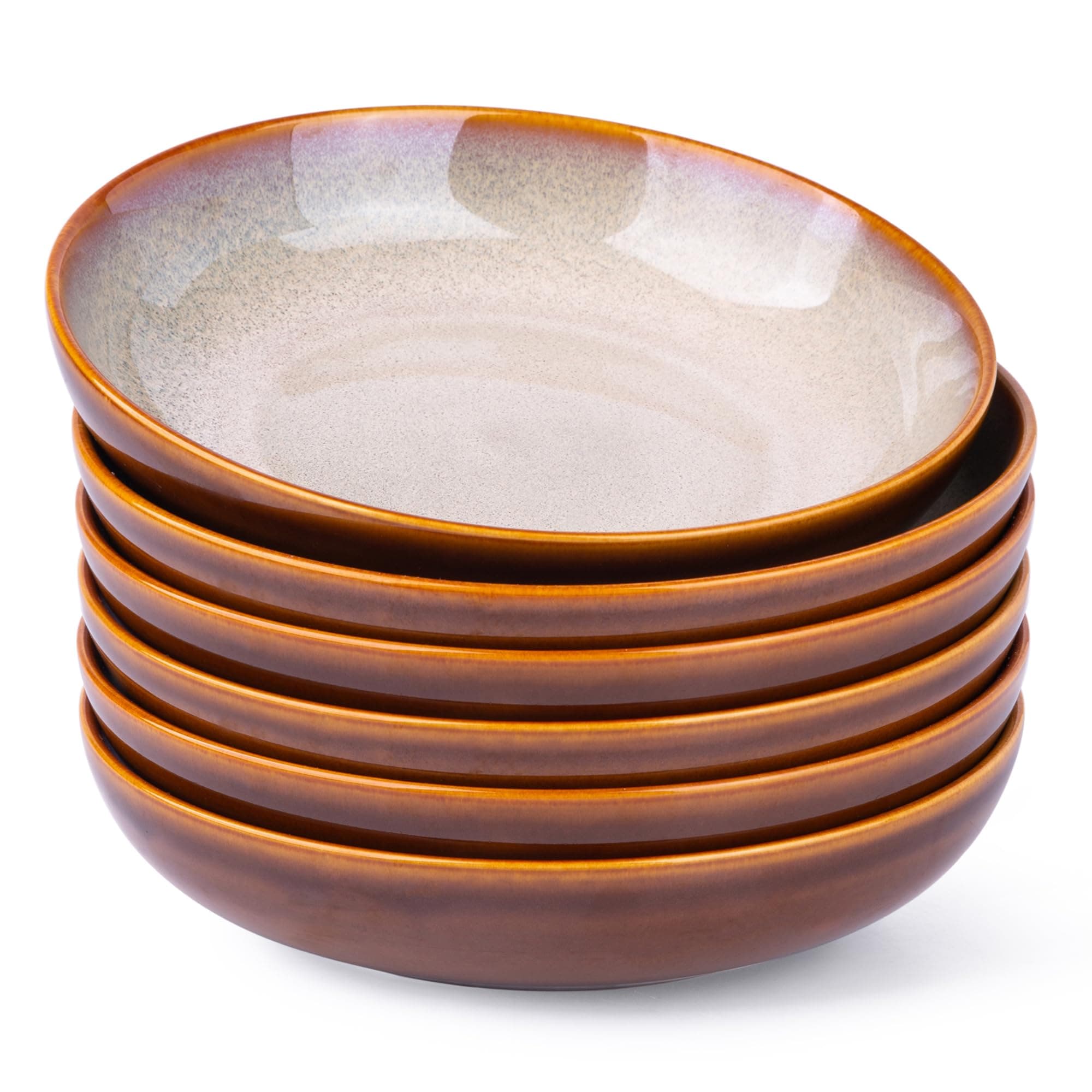LERATIO 9.0" Reactive Glaze Ceramic Pasta Bowl Set, Microwave & Oven Safe, Wide 38oz Salad & Pasta Bowls-Khaki